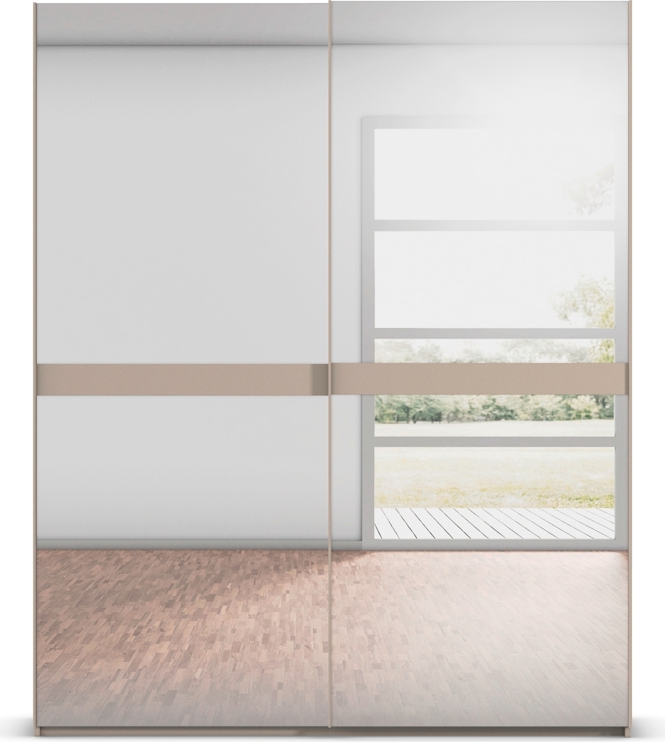 rauch Schwebetürenschrank »Kleiderschrank Schrank Garderobe Schlafzimmerschrank SCALE-LINE«, edle Optik mit Bauchbinde in Korpusfarbe Spiegelfront MADE IN GERMANY