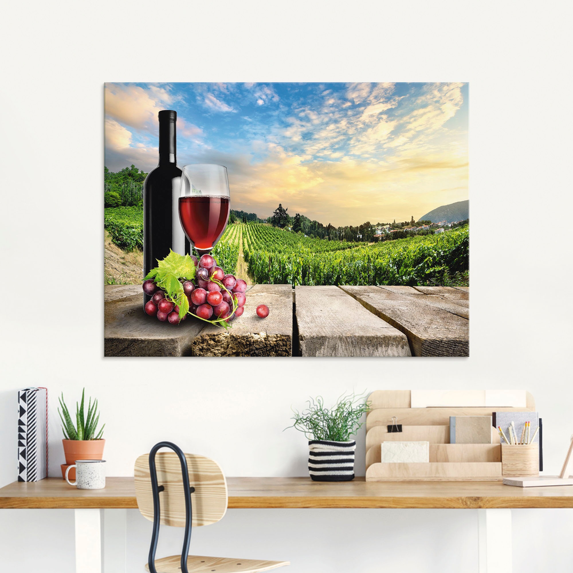 Artland Glasbild »Wein vor Weinbergen«, Berge, (1 St.), in verschiedenen Größen