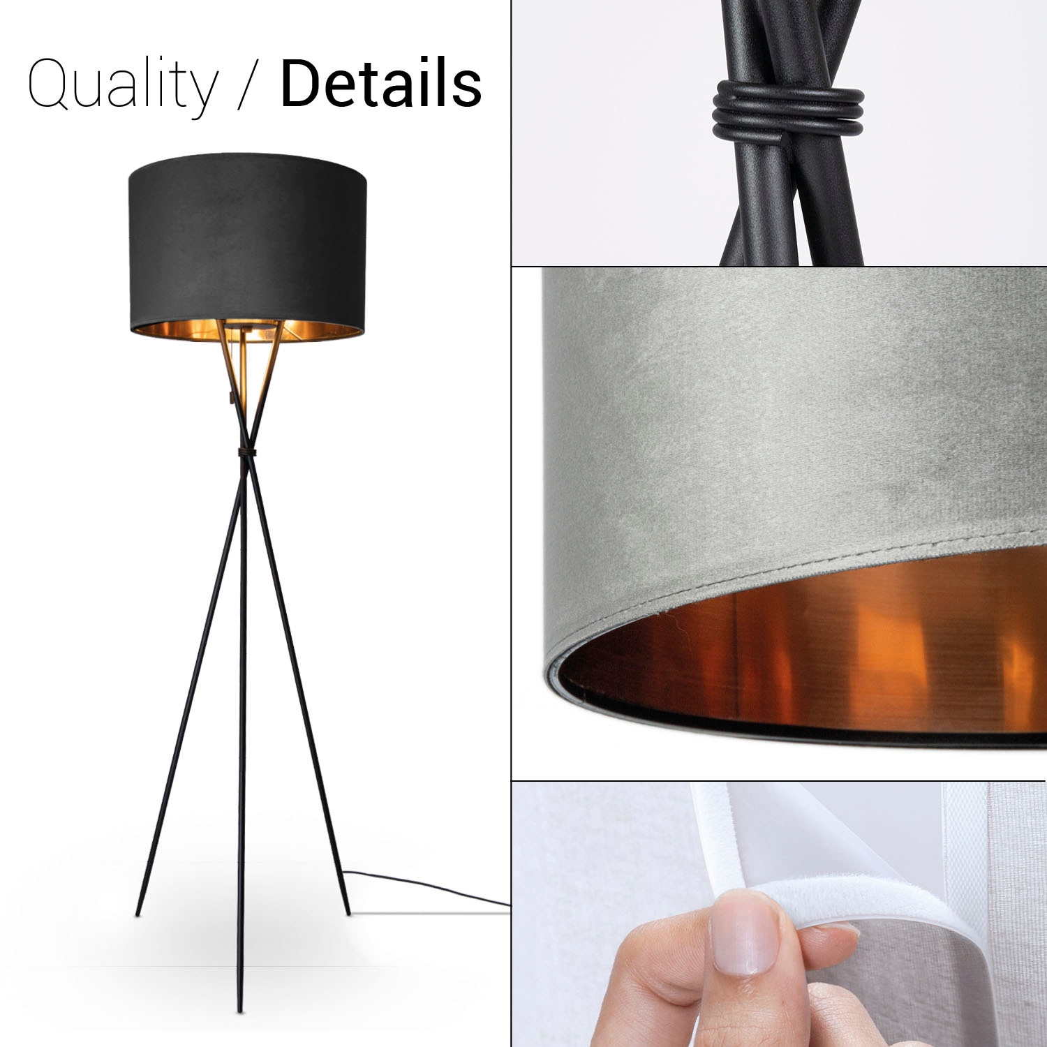Paco Home Stehlampe »Kate uni Color«, Leuchtmittel E27 | ohne Leuchtmittel, Wohnzimmer Dreibein Standleuchte Velour Höhe 177,5cm Filigran E27