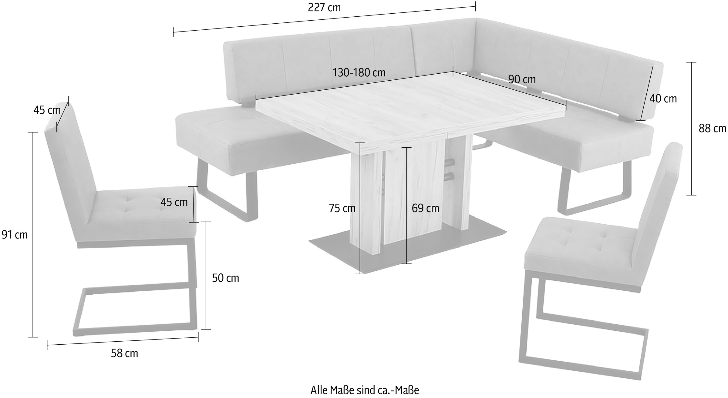 K+W Komfort & Wohnen Essgruppe »Spider II«, (4 tlg.), langer Schenkel wahweise in 2 Breiten, 2 Freischwinger, 1 Tisch