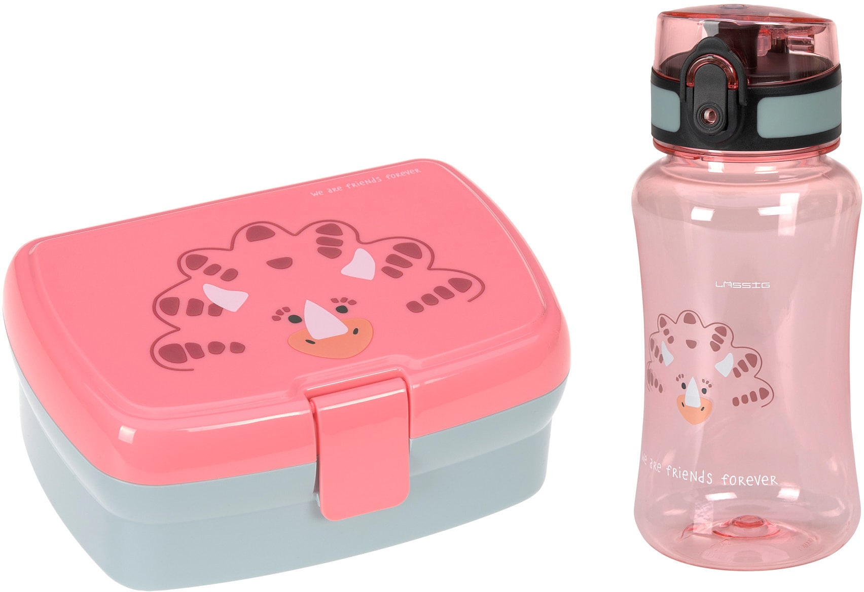 LÄSSIG Lunchbox »About Friends, Dino rose« Set, 2 Stk. tlg. mit Trinkflasch günstig online kaufen