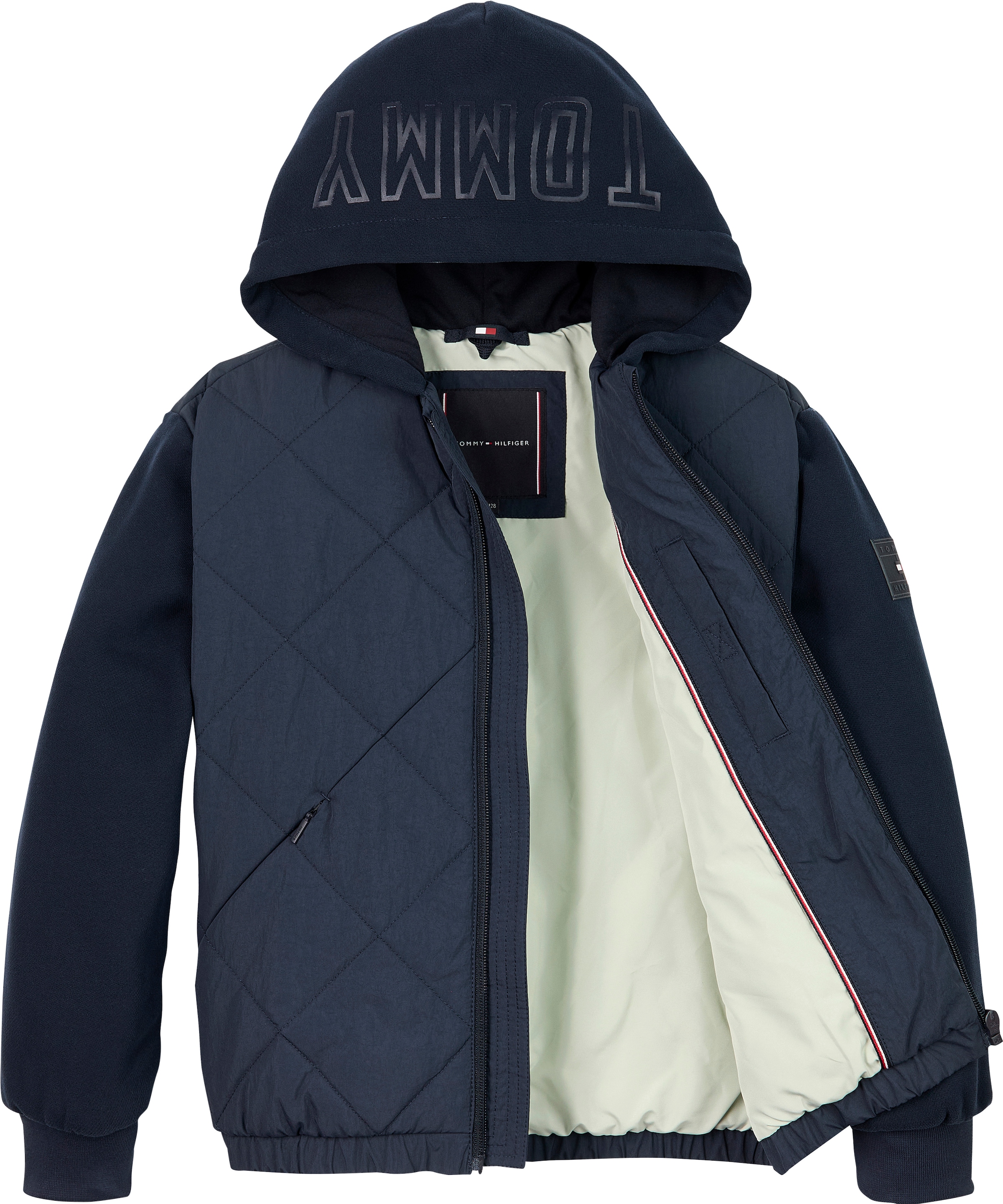 Tommy Hilfiger Steppjacke »MIX MEDIA QUILTED JACKET«, mit Kapuze, für Kinder bis 16 Jahre, Material-Mix