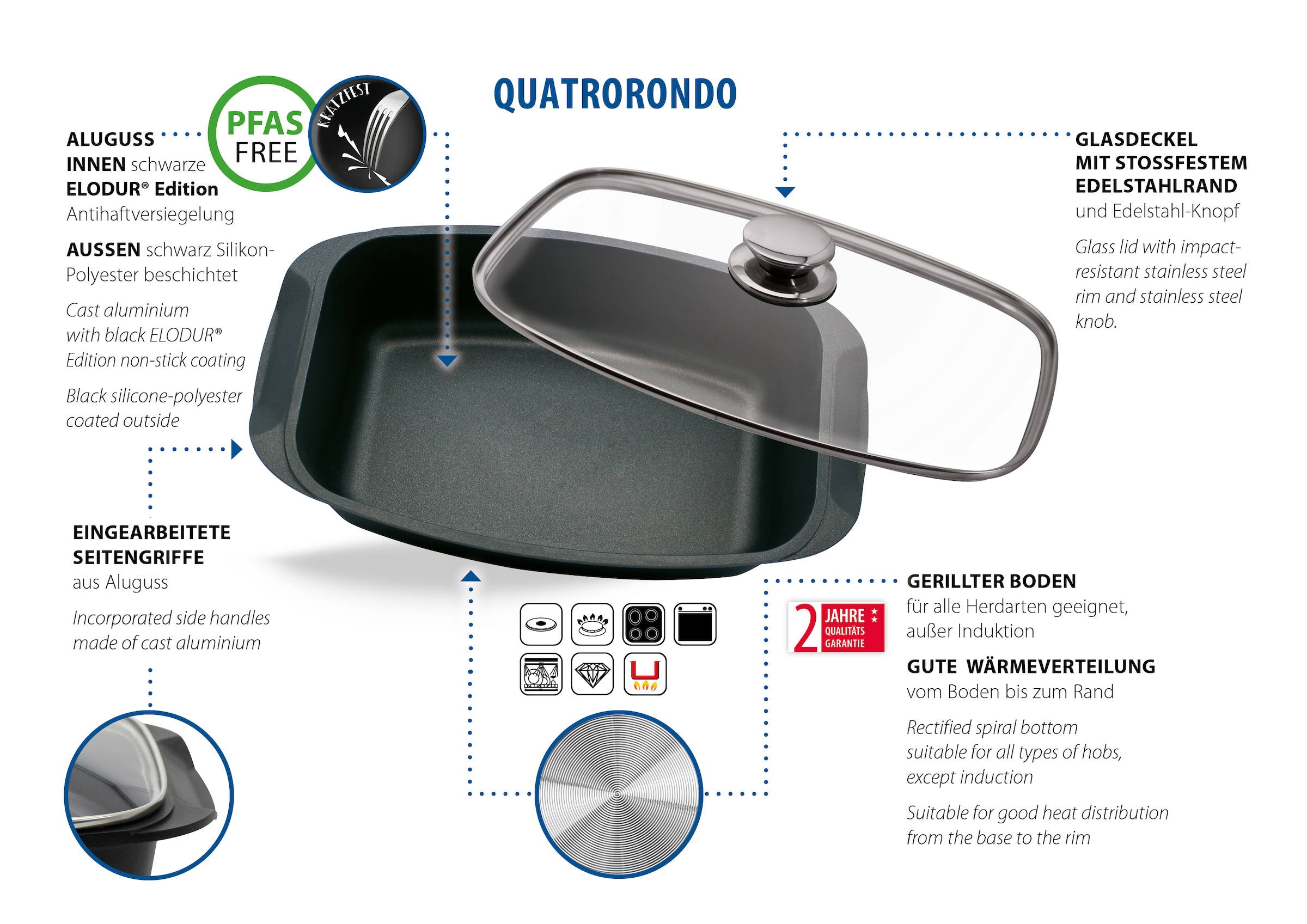 Elo Basic Bräter »Universalbräter Quatrorondo, Aluguss 32cm«, Aluminiumguss, (1 tlg.)
