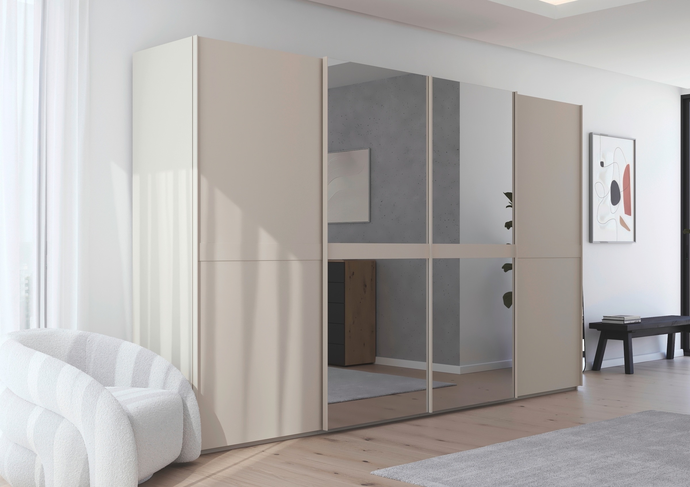 rauch Schwebetürenschrank »Kleiderschrank Schrank Garderobe Schlafzimmerschrank SCALE-LINE«, edle Optik mit Bauchbinde in Korpusfarbe mit Spiegel MADE IN GERMANY