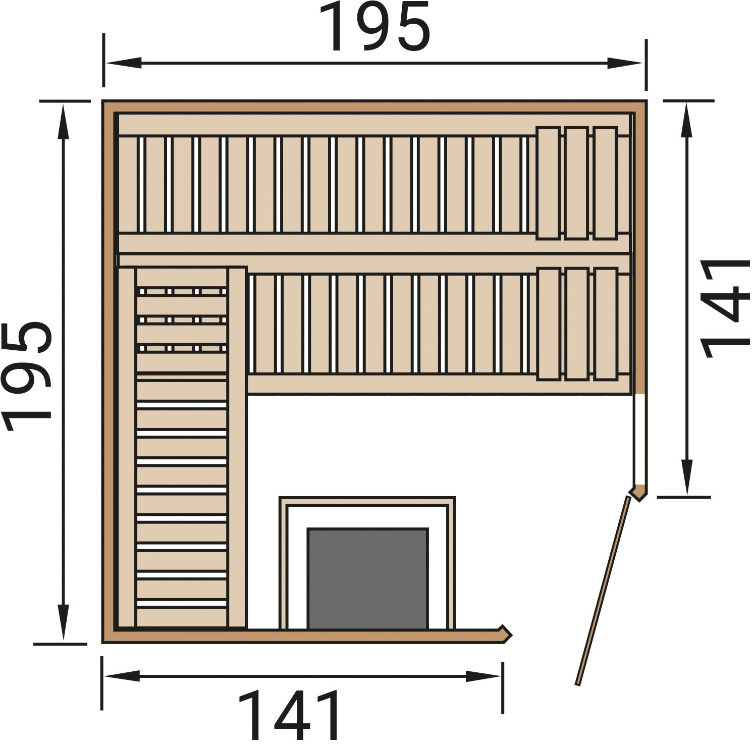 weka Sauna »Massivholzsauna TURKU 2« Blockbohlen, Fensterelement, moderne Ganzglastür