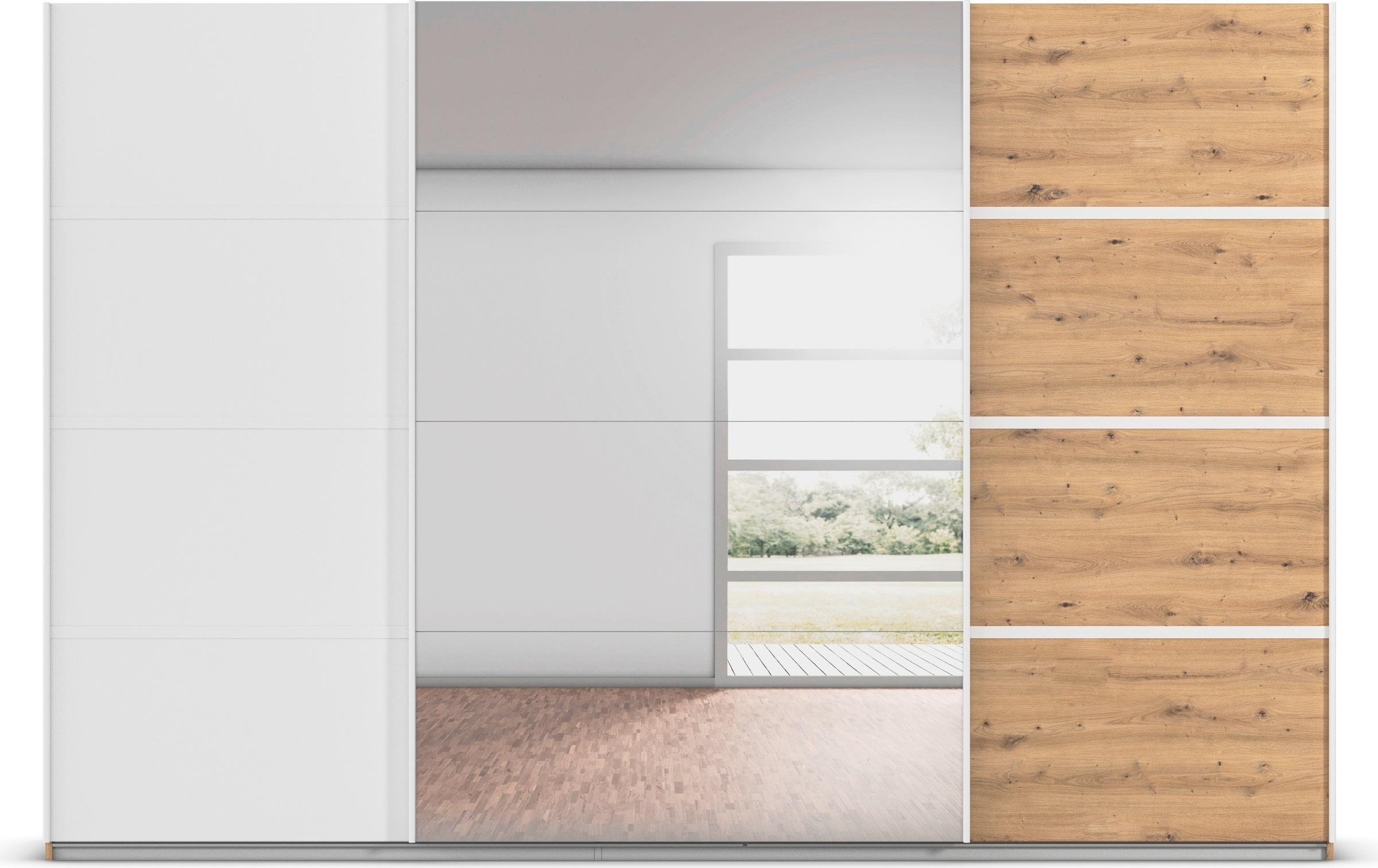 rauch Kleiderschrank »Schwebetürenschrank Garderobe Schrank TOP ANGEBOT Avola«, (in 3 verschiedenen Ausstattungen BASIC/CLASSIC/PREMIUM inkl. Spiegel), mit eleganten Zierleisten in Chrom, Schwarz oder Weiß MADE IN GERMANY