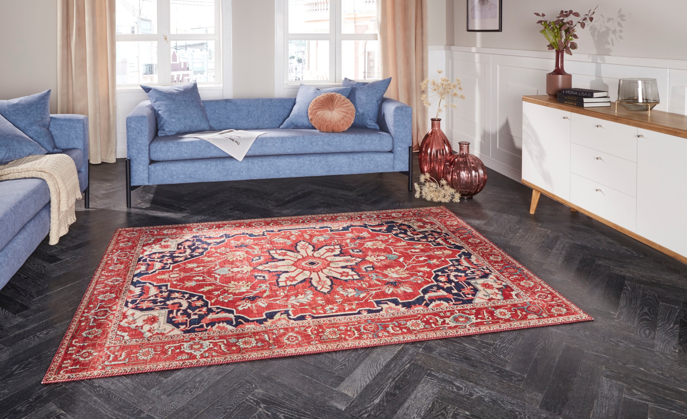 ELLE DECORATION Teppich »Täbriz«, rechteckig, 5 mm Höhe, Orient Optik, Vintage Design, gekettelt, kräftige Farben