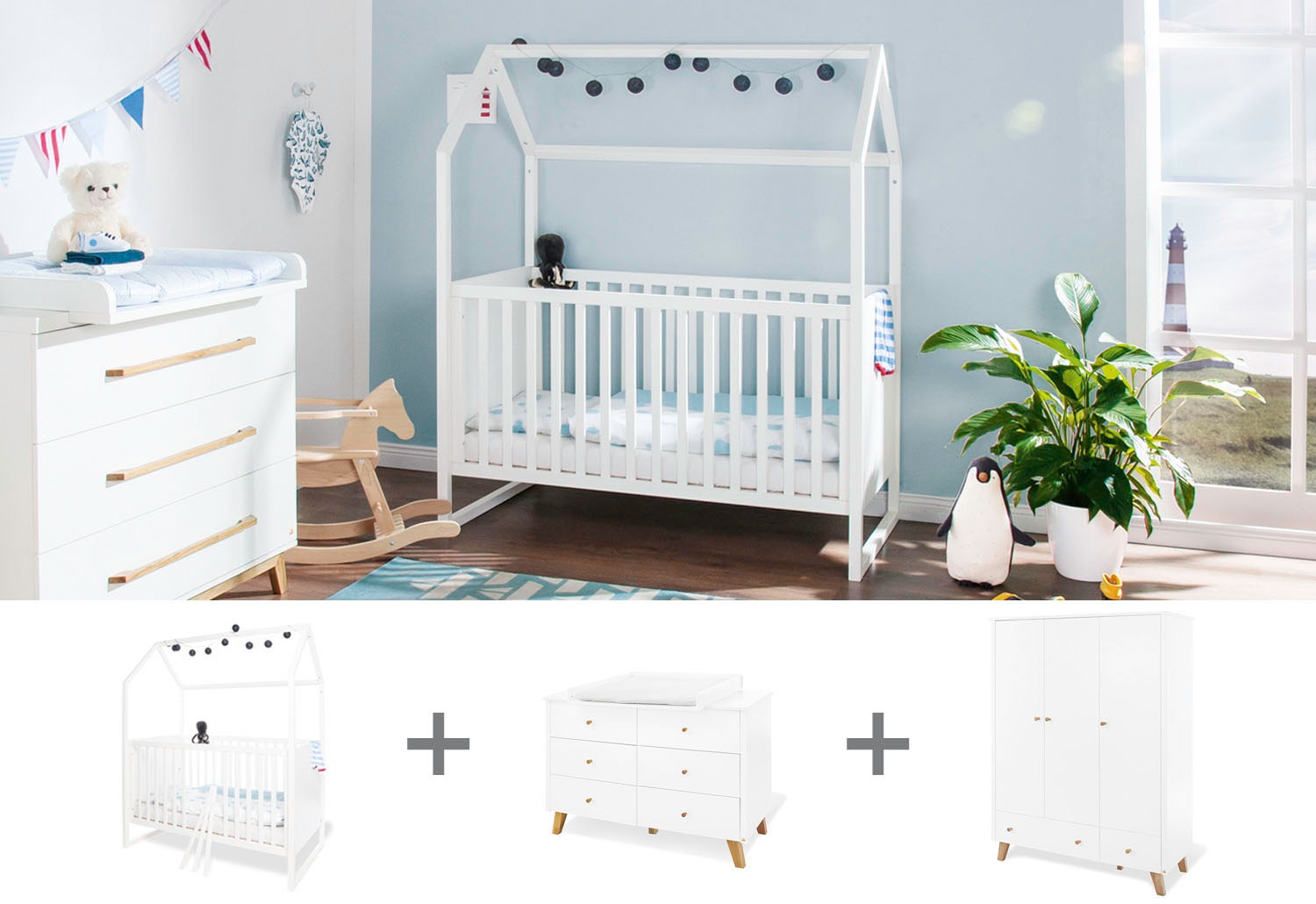 Pinolino® Babyzimmer-Komplettset »Hilda & Pan«, (Set, 3 St., Hausbett, Wickelkommode,... kaufen