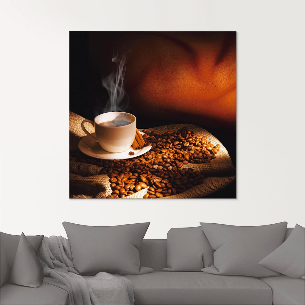 Artland Glasbild »Dampfende Tasse Kaffee«, Getränke, (1 St.)