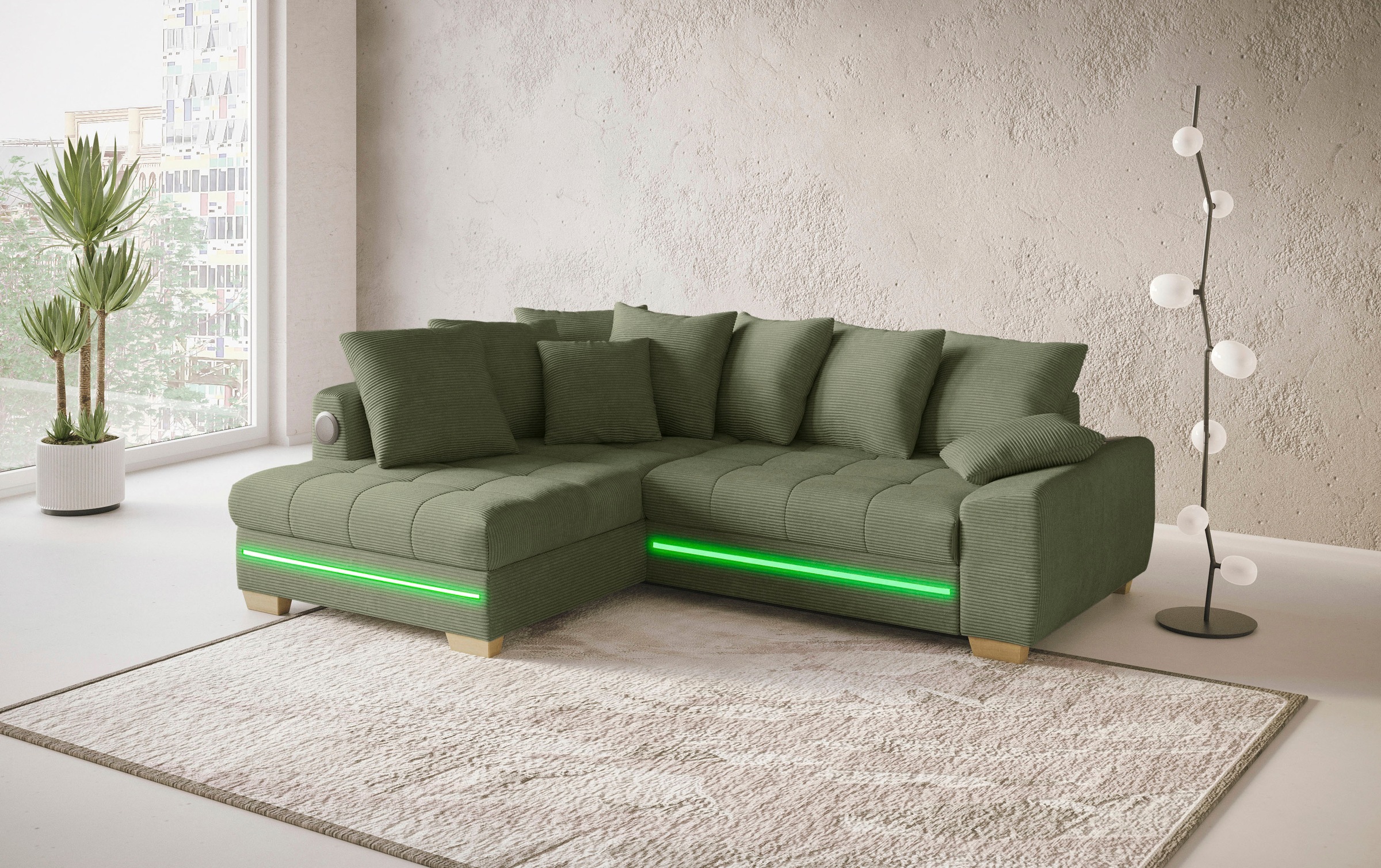 Mr. Couch Ecksofa »Nikita II, L-Form«, mit Kaltschaum, RGB-LED, Soundsystem, wahlweise mit Bett, Bettkasten