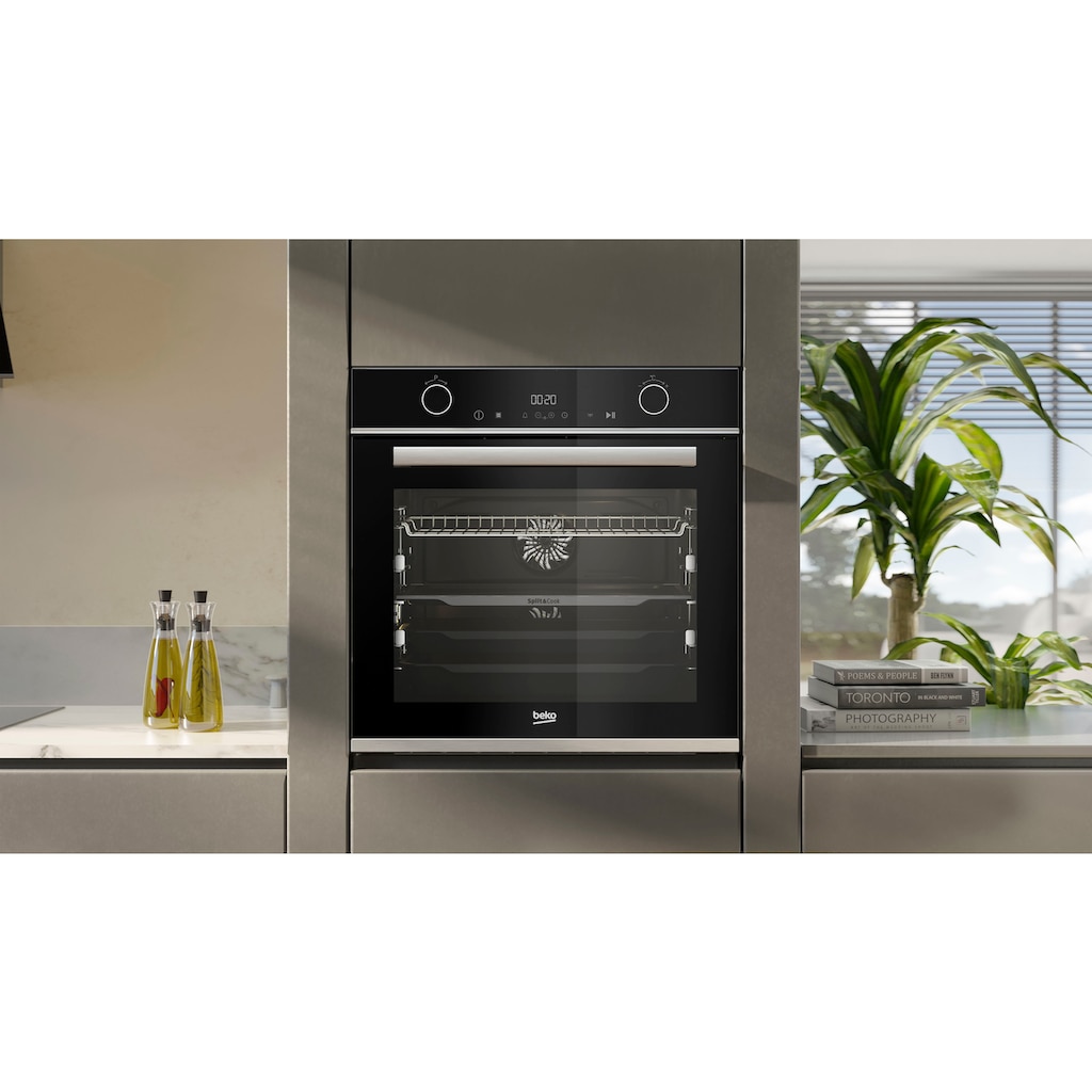 BEKO Einbaubackofen »BBVM13400XDS«, BBVM13400XDS, mit 2-fach-Teleskopauszug, SteamShine, Split&Cook