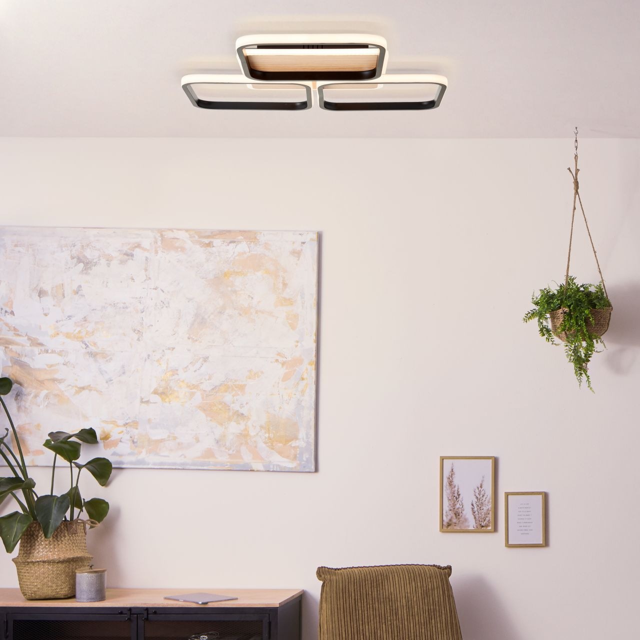 Brilliant Deckenleuchte »Dennet«, 1 flammig, 3 Stufen dimmbar - 62x62cm - 6000 Lumen, 3000 Kelvin, warmweiß