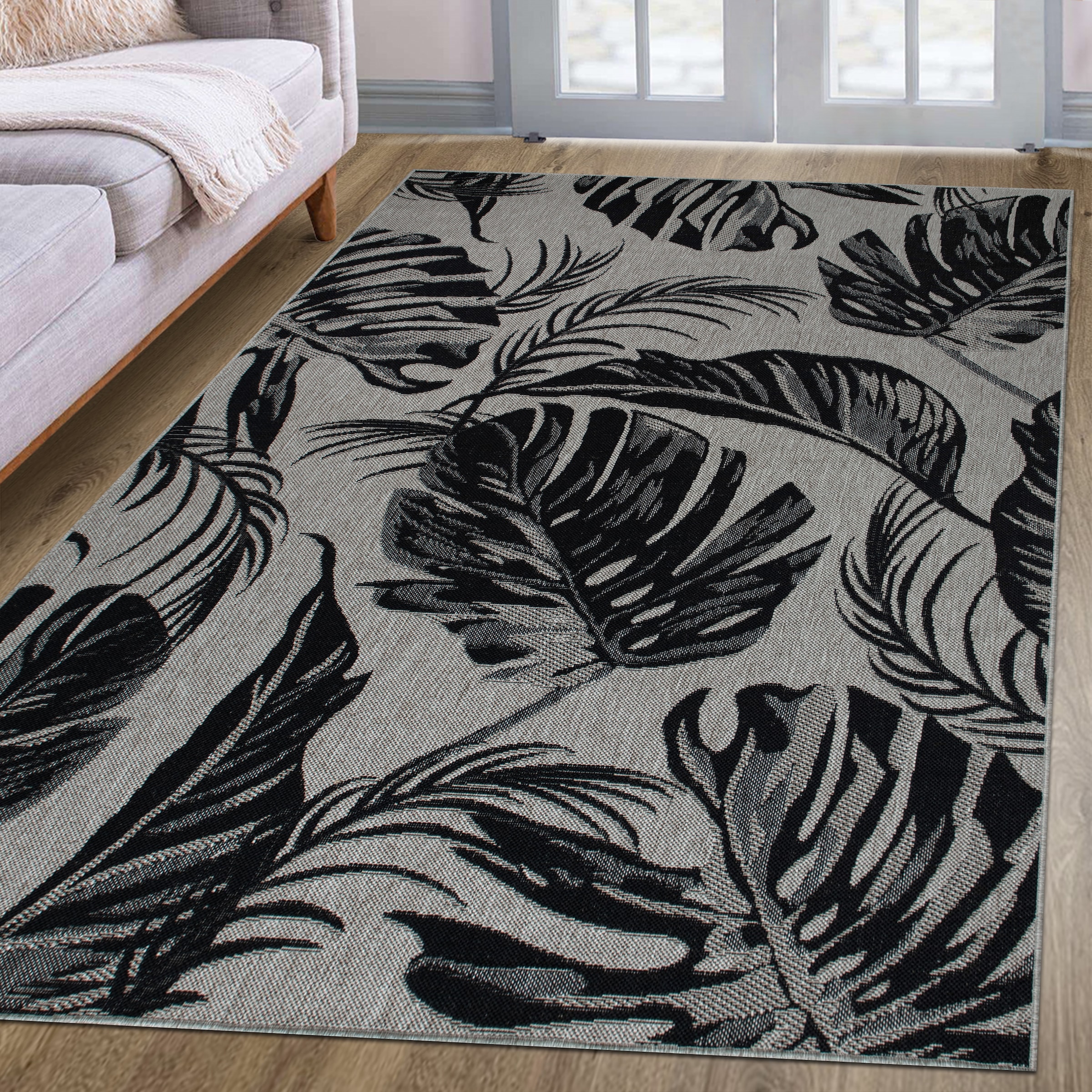 Bruno Banani Teppich »Larral, mit Trend Blätter-Design auch für Balkon und Terrasse«, rechteckig, 3 mm Höhe, In- und Outdoor geeignet, Sisal-Optik, Wetterfest & UV-beständig