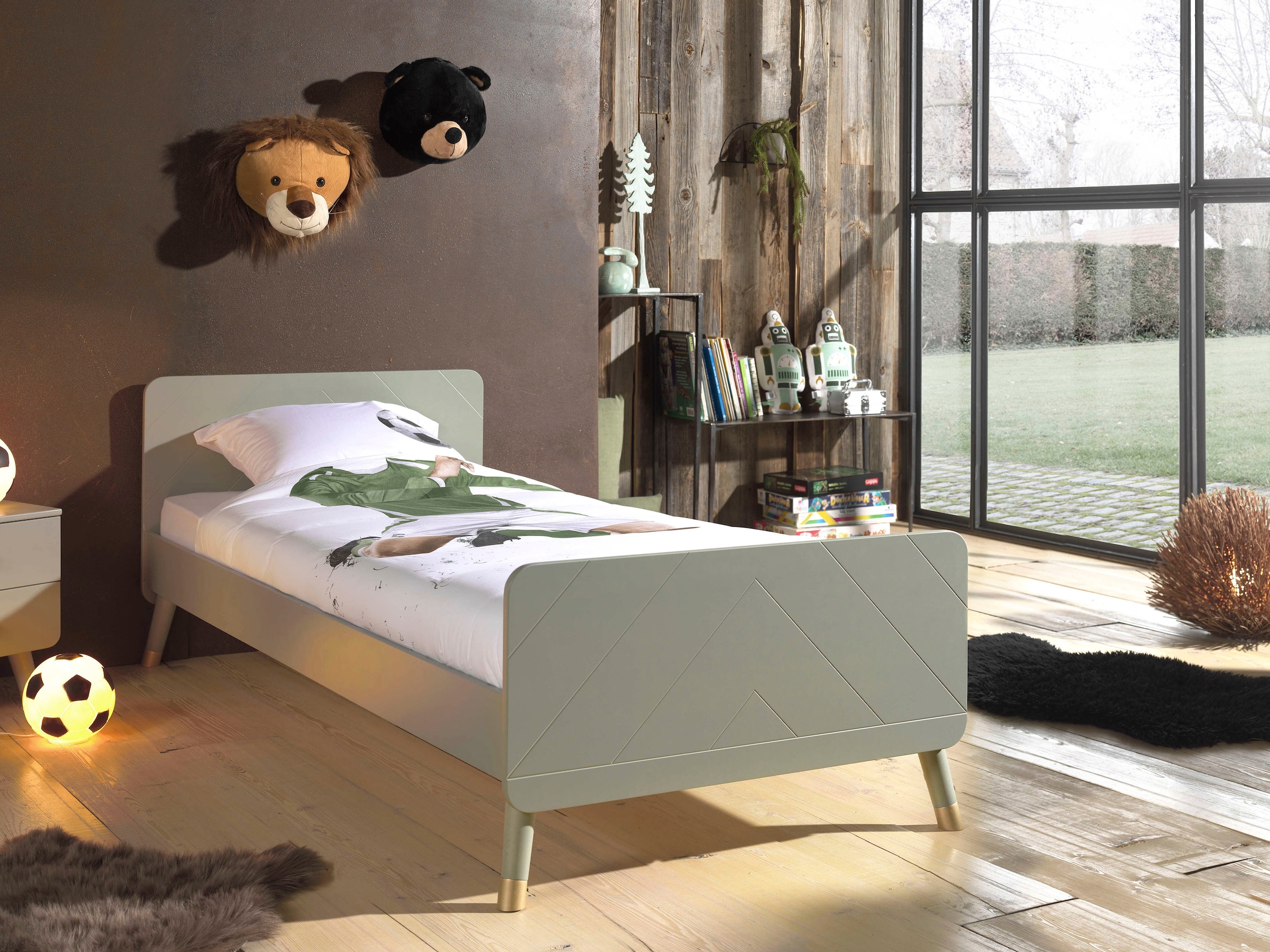 Vipack Jugendbett »Billy, Einzelbett 90/200, Inkl. Rolllattenrost, Modernes Design« B/H/T Ca. 203, 6x73, 5x95cm, Profil-Optik In Kopf- Und Fußteil,