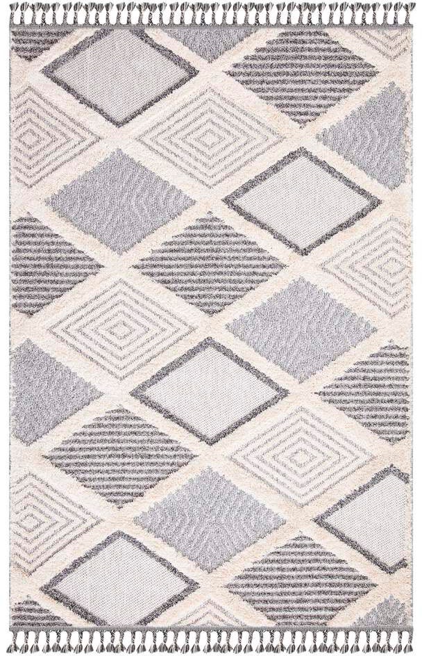Carpet City Hochflor-Teppich »Valencia 731«, rechteckig, 20 mm Höhe, Läufer, Boho-Stil, 3D-Effekt, Raute, Hoch-Tief-Struktur, mit Fransen