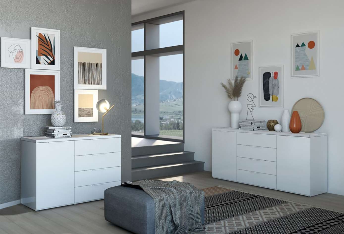 Composad Kommode »Mundi, Lowboard, TV-Board, TV-Kommode, Fernsehschrank«, (1 St.), mit 4 Schubladen und 1 Tür hochglanz lackiert
