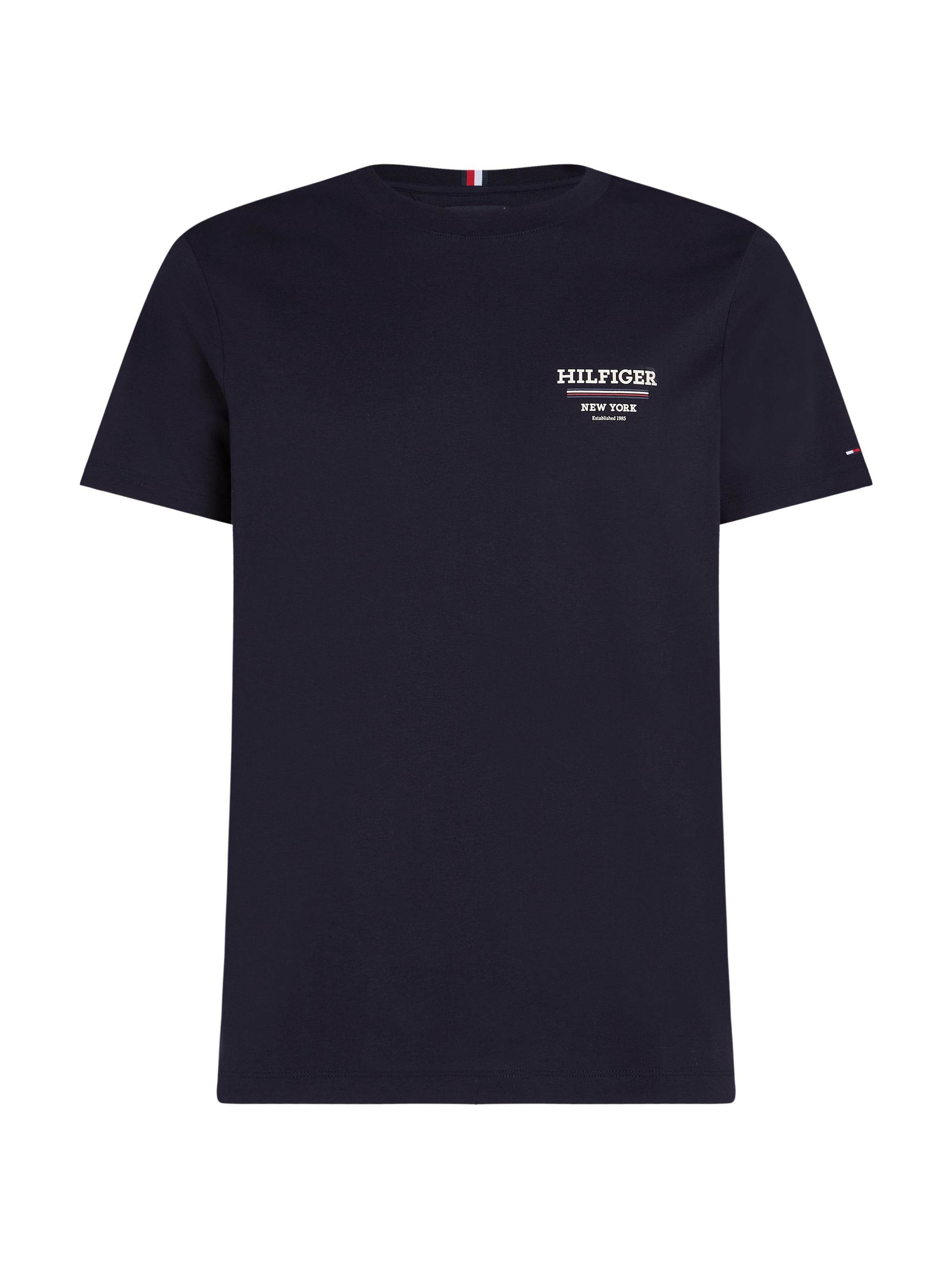 Tommy Hilfiger T-Shirt »HILFIGER GLOBAL STRIPE TEE«, kontrastfarbener Print auf de Brust