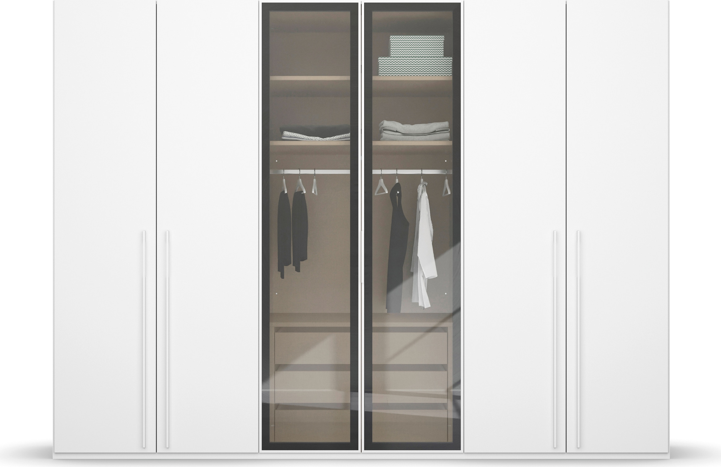 rauch Drehtürenschrank »Kleiderschrank Schrank Garderobe SKAT SHINE mit hochwertigem,«, transparentem Grauglas inkl. umfangreichem Zubehör MADE IN GERMANY