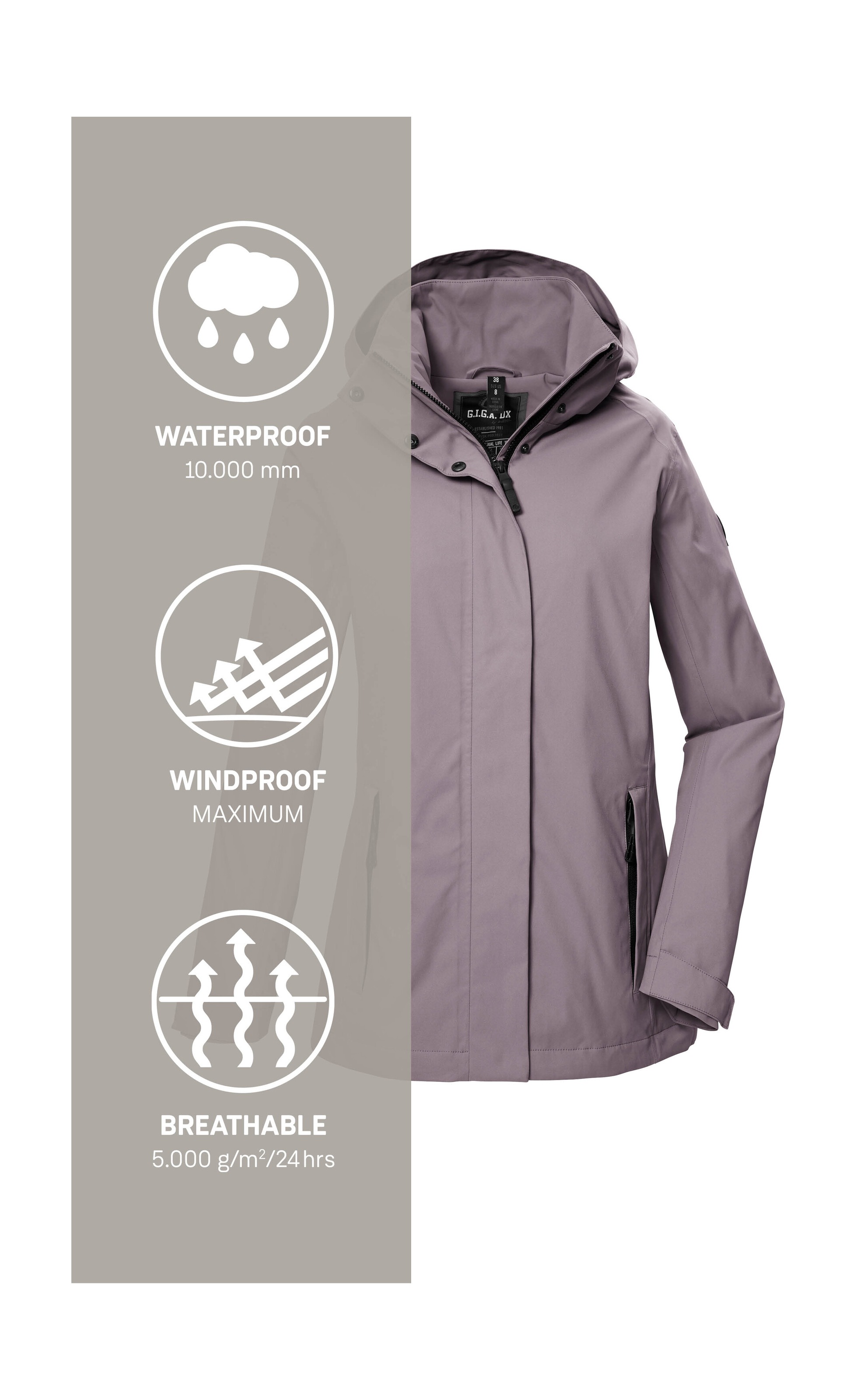 G.I.G.A. DX by killtec Funktionsjacke »GS 53 WMN JCKT«, Wasser- und winddichte Damenjacke mit abnehmbarer Kapuze, atmungsaktiv