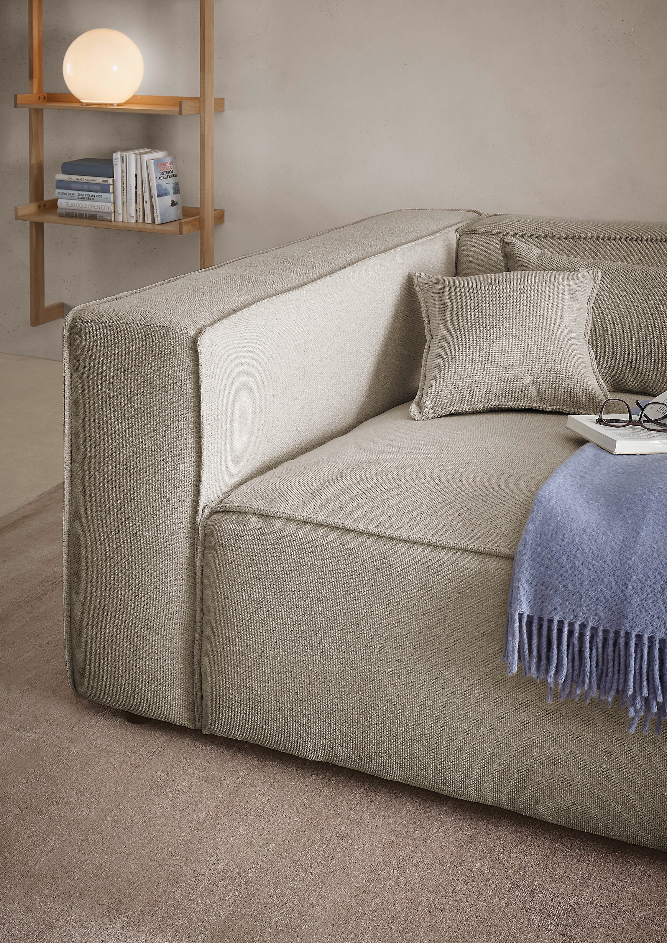 LeGer Home by Lena Gercke 3-Sitzer »PIARA, XXL Sofa mit Kedernaht, Big-Sofa in Cord oder Leinenoptik«, schwarze Füße, bequemer Sitzkomfort, extra tiefe Sitzfläche
