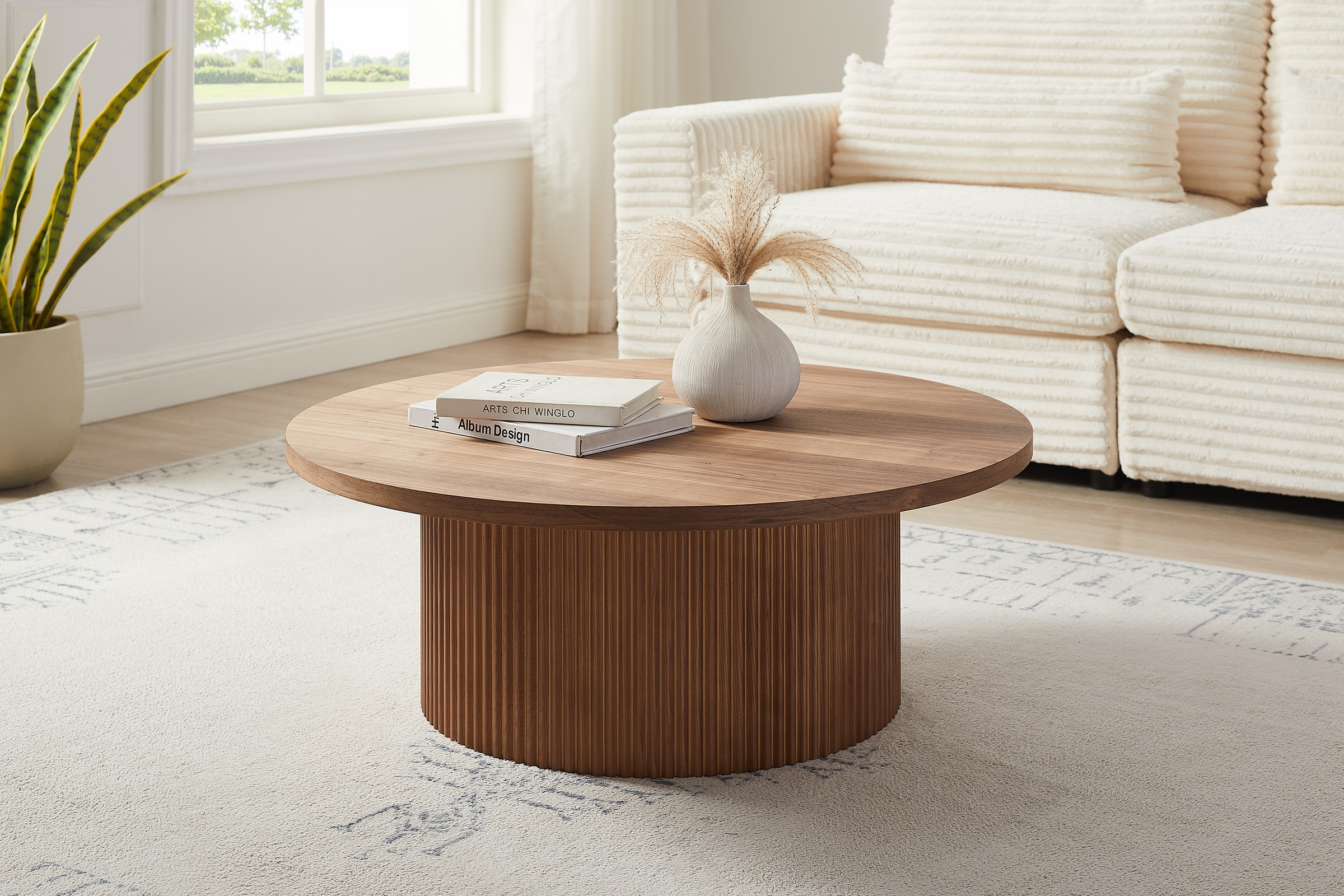 SalesFever Couchtisch »mit Massivholz-Lamellen, Ø 85 cm« 1 Stk. tlg. Modern günstig online kaufen