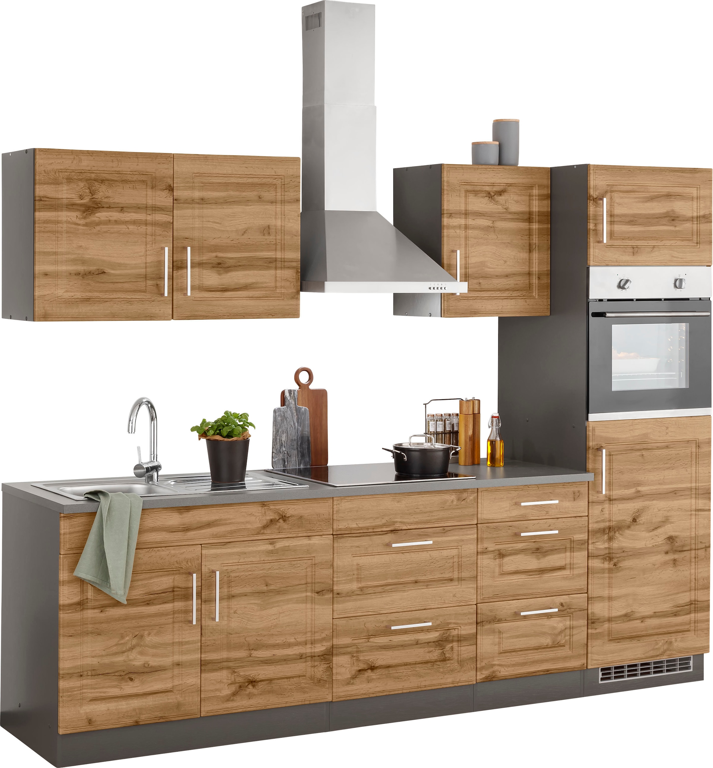 KOCHSTATION Küchenzeile »KS-Stockholm« Breite 270 cm, mit hochwertigen MDF Fronten im Landhaus-Stil