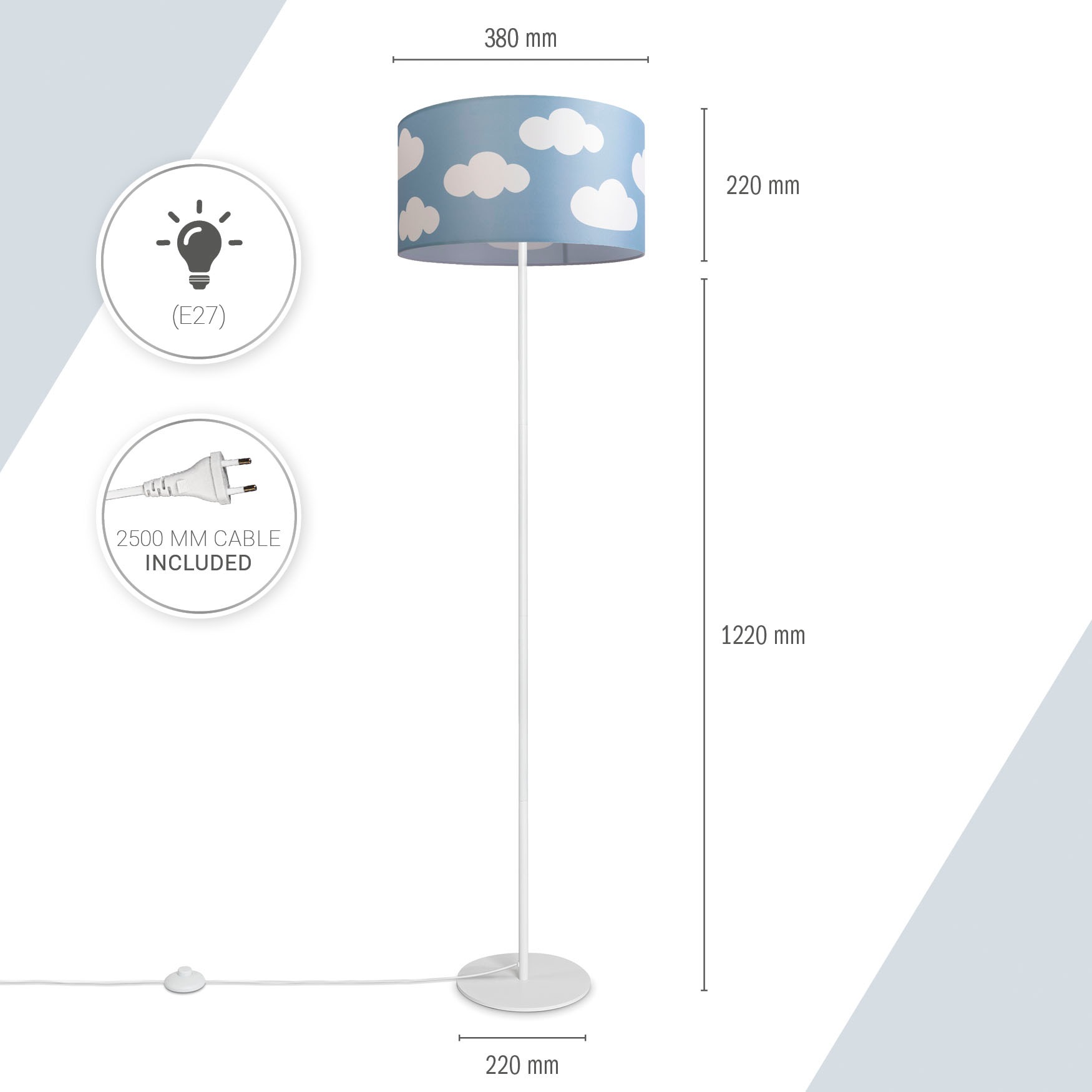 Paco Home Stehlampe »Luca Cosmo«, Leuchtmittel E27 | ohne Leuchtmittel, Stehlampe Kinderzimmer Stoff Lampenschirm Spielzimmer Wolken E27