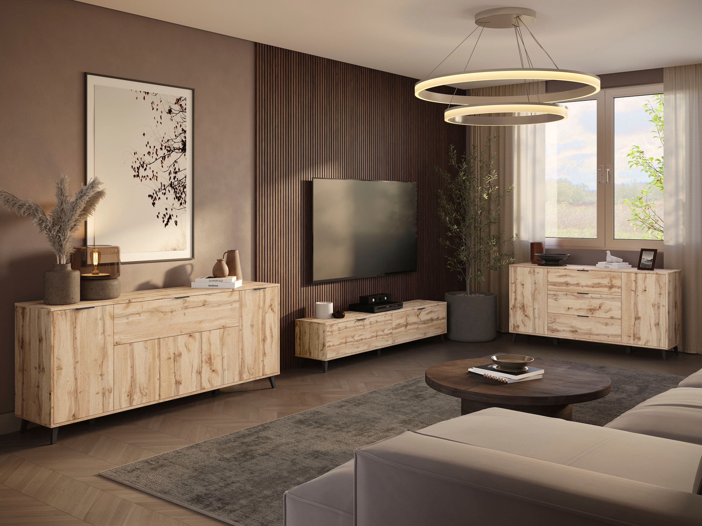 OTTO home Sideboard »Oslo, B/H/T: 180/76/39,5 cm« Push-to-open-Funktion, schwarze Metallgriffe, viel Stauraum
