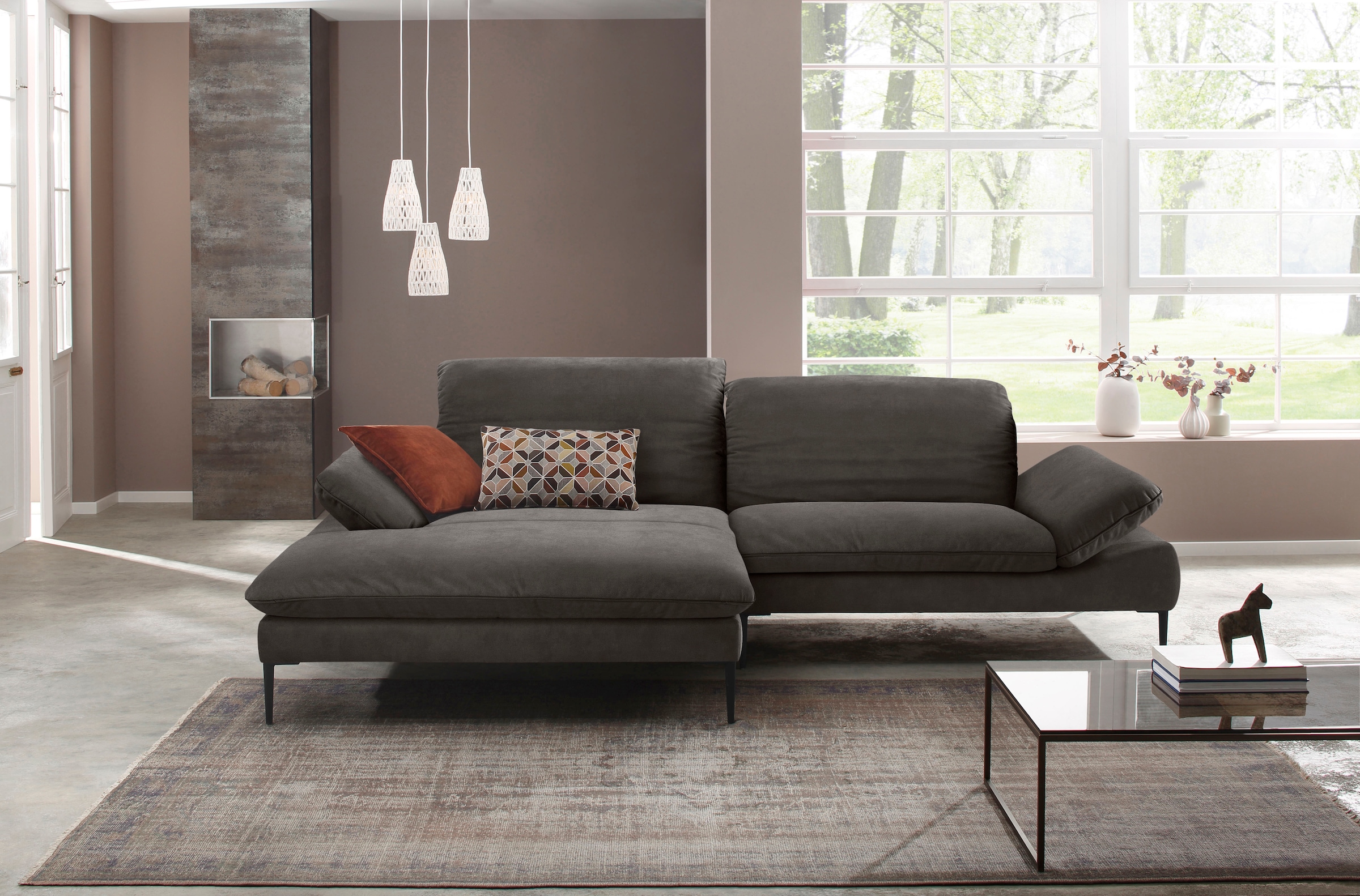 W.SCHILLIG Ecksofa »enjoy&MORE, Designsofa, elegant und bequem, L-Form«, Sitztiefenverstellung, Füße schwarz pulverbeschichtet, Breite 294 cm