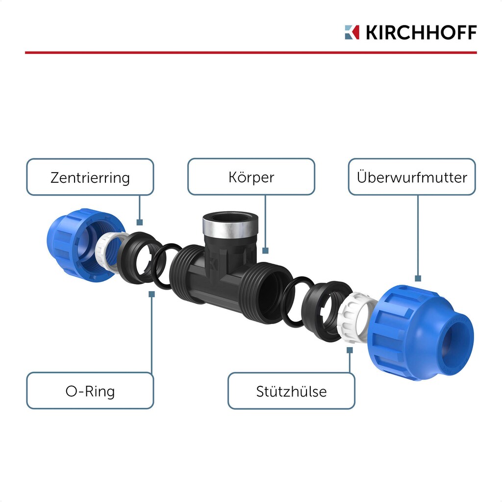 Kirchhoff T-Stück, für HDPE Rohr, 3/4" x 20 mm