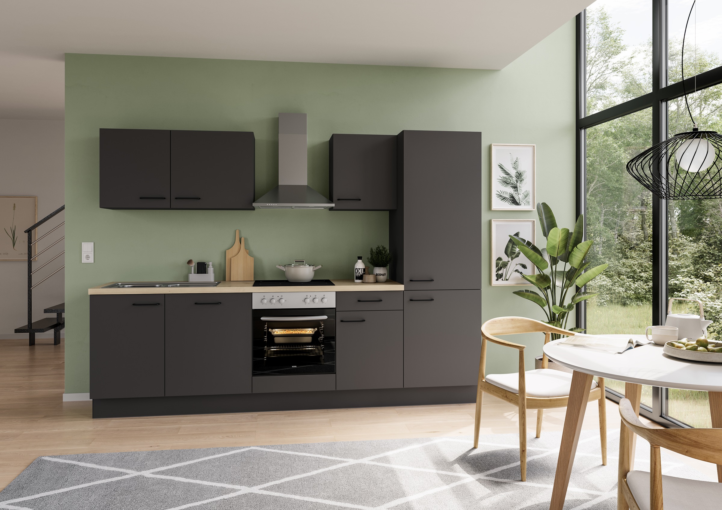 IMPULS KÜCHEN Küchenzeile »"Tirana", Ausrichtung wählbar, Schubkästen mit Soft-Close«, vormontiert, wahlweise mit E-Geräten, mit Vollauszug, Breite 280 cm