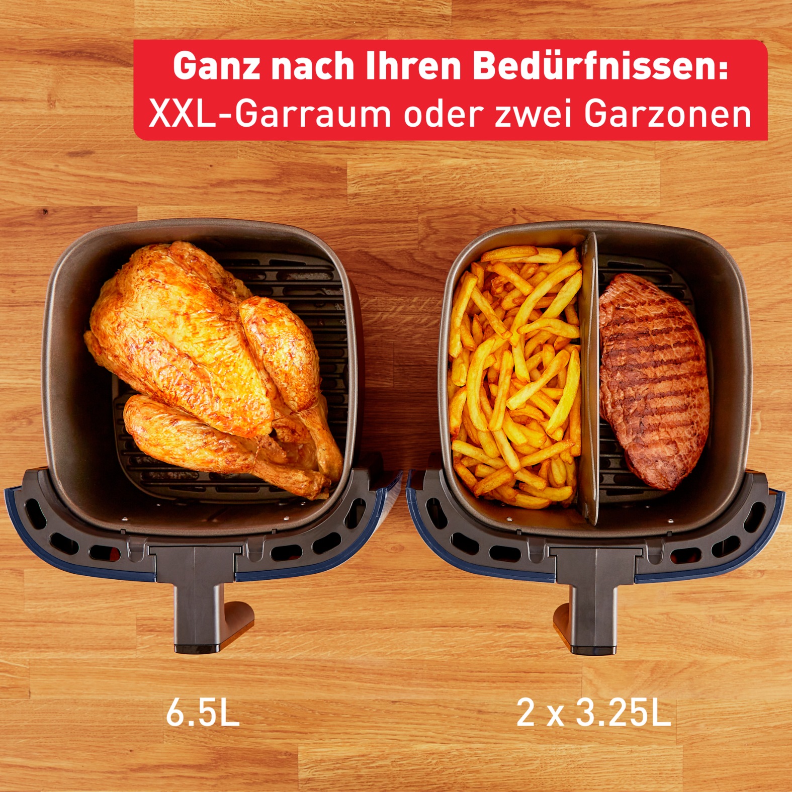Tefal Heißluftfritteuse »EY8018 Easy Fry & Grill XXL, 2-in-1«, 1830 W, XXL-Fassungsvermögen oder 2 separate Zonen, Flexcook-Trennwand