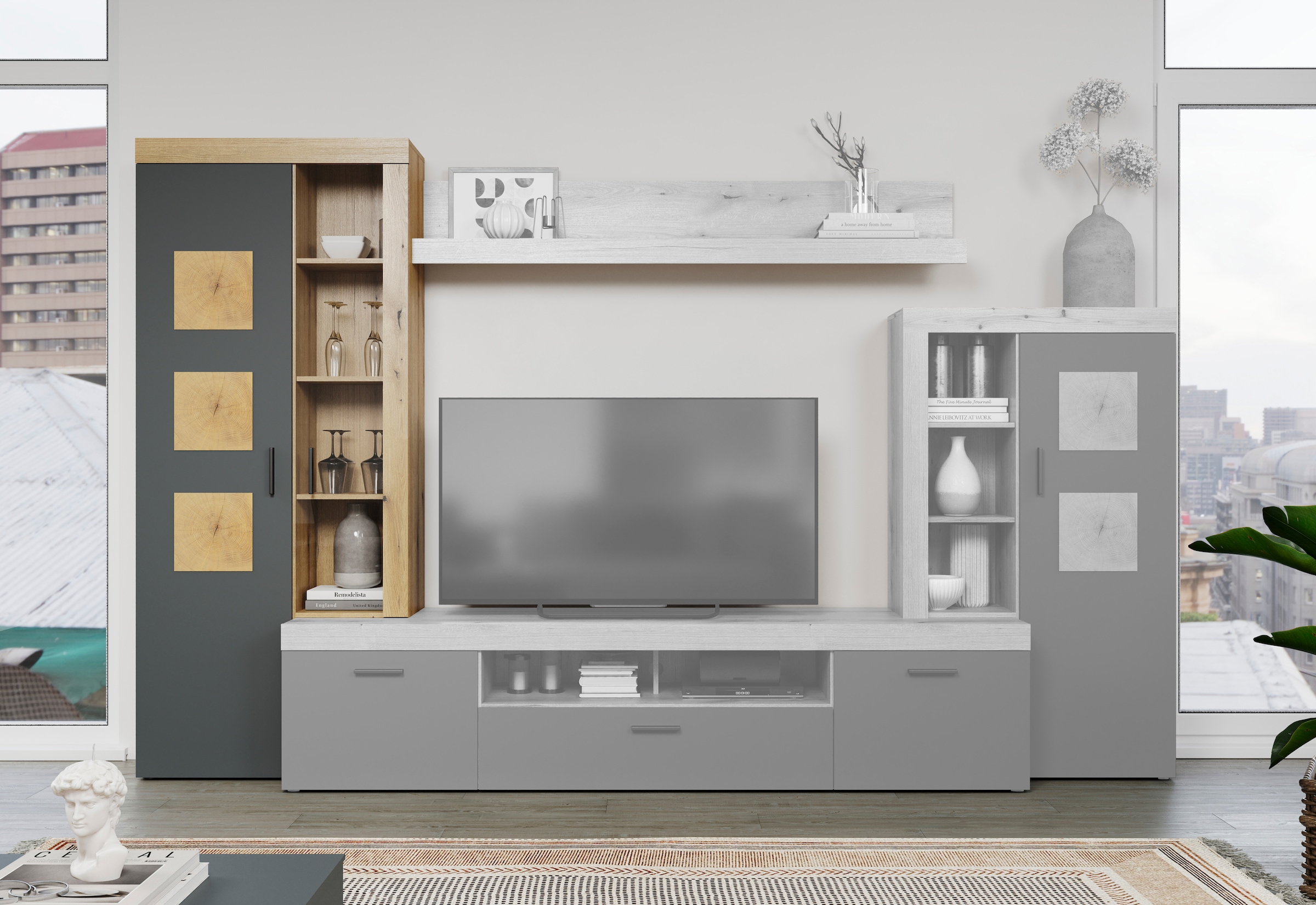 Home affaire Stauraumvitrine »Ghent«, (Packung, 1 St.), Mit Hirnholzapplikationen