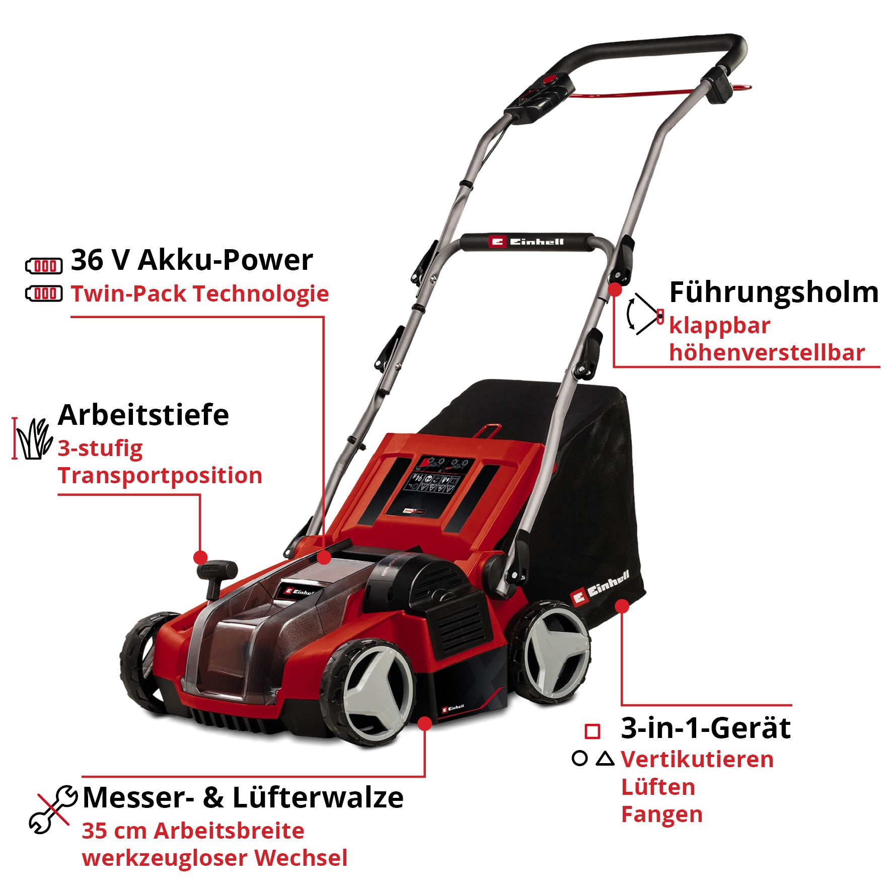 Einhell Akku-Vertikutierer / Lüfter »Power X-Change GE-SA 36/35 Li-Solo«, ohne Akku und Ladegerät