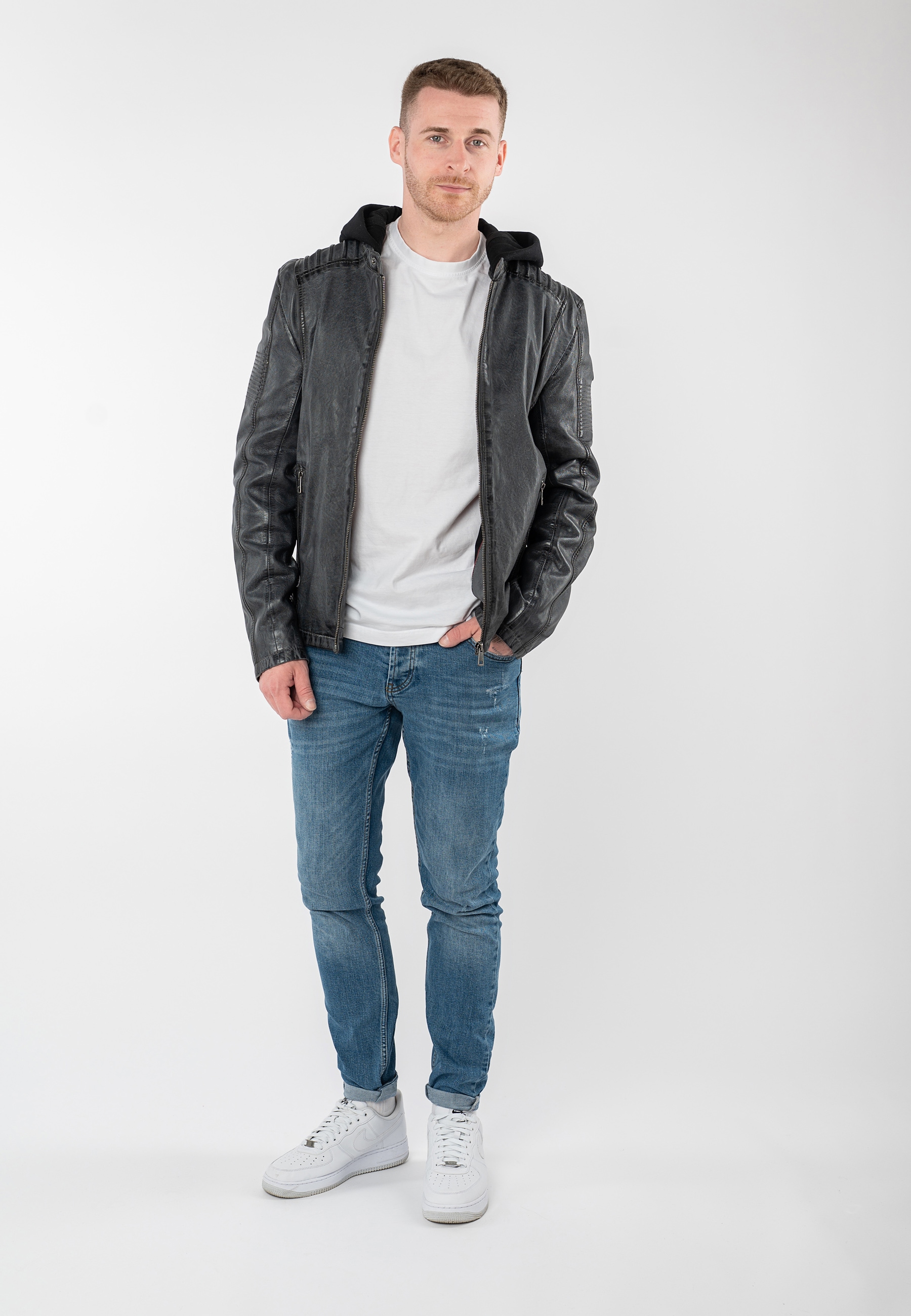 Mauritius Lederjacke »MMHiran« mit Kapuze mit abnehmbarer Kapuze, Slim Fit