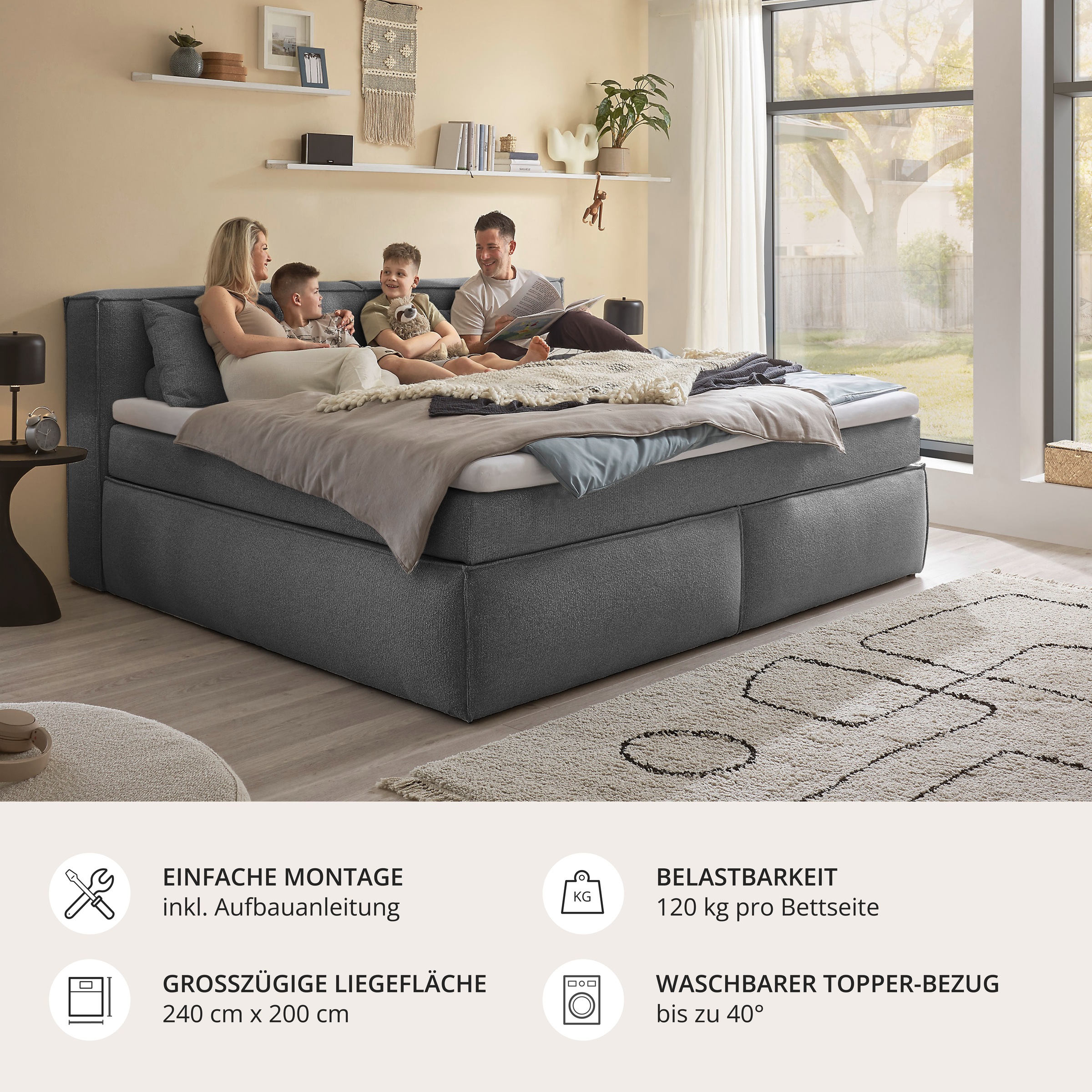 ED EXCITING DESIGN Boxspringbett »Sandon, Familienbett erhältlich in der Größe 240x200cm« in verschiedenen Farben erhältlich