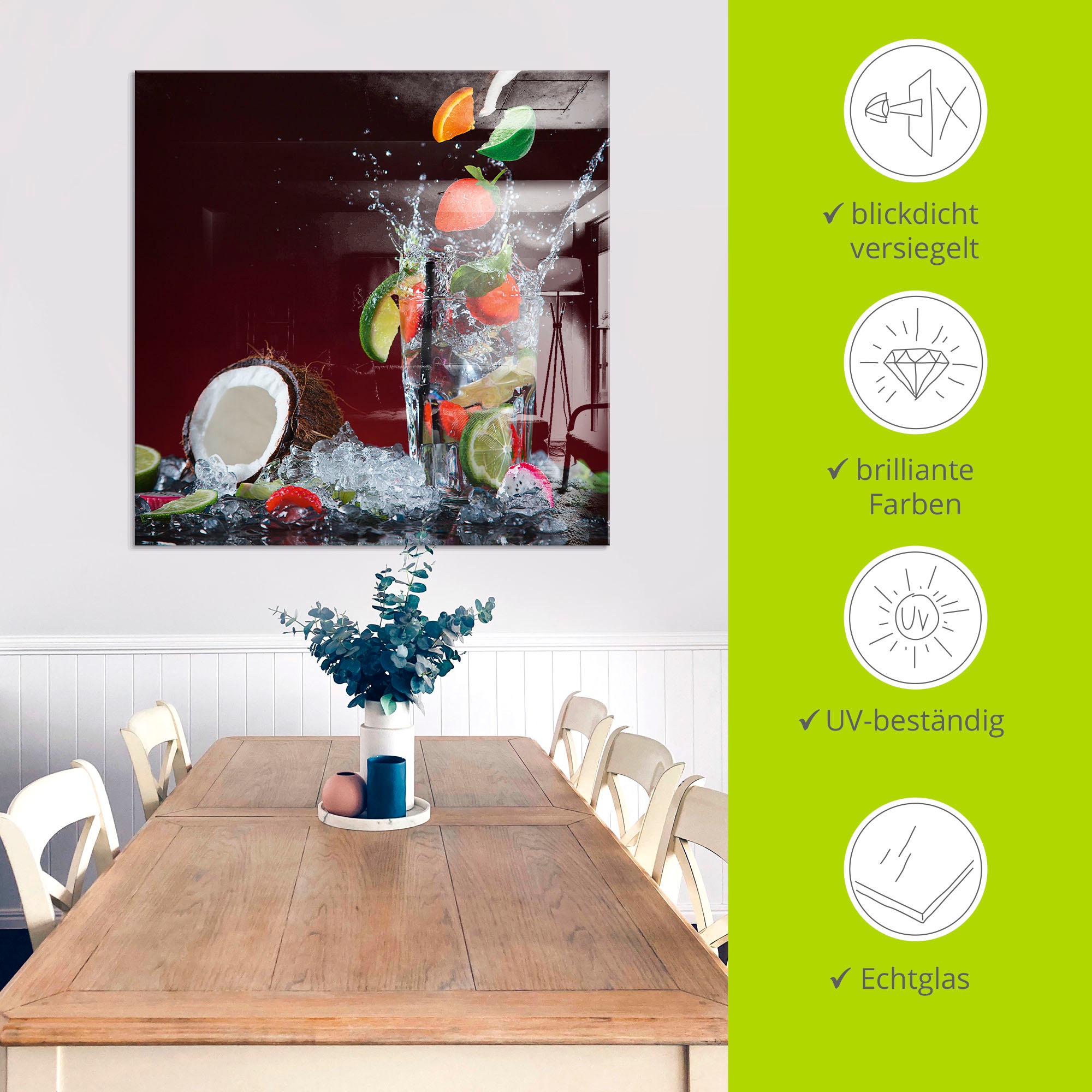 Artland Glasbild »Frischer Fruchtcocktail II«, Getränke, (1 St.), in verschiedenen Größen