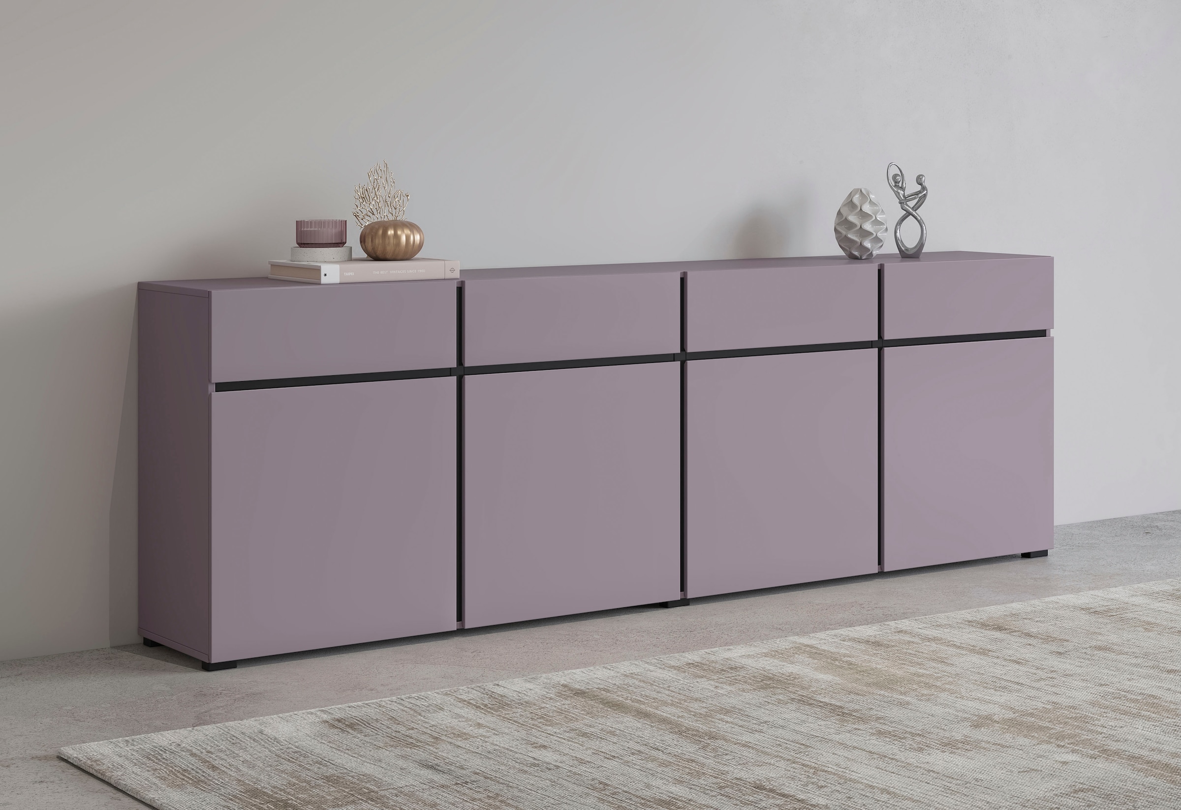 INOSIGN Sideboard »Cross,Breite 225 cm, moderne grifflose Kommode,4 Türen/4 Schubkästen«, Schubladenschrank mit viel Stauraum, Einlegeböden verstellbar