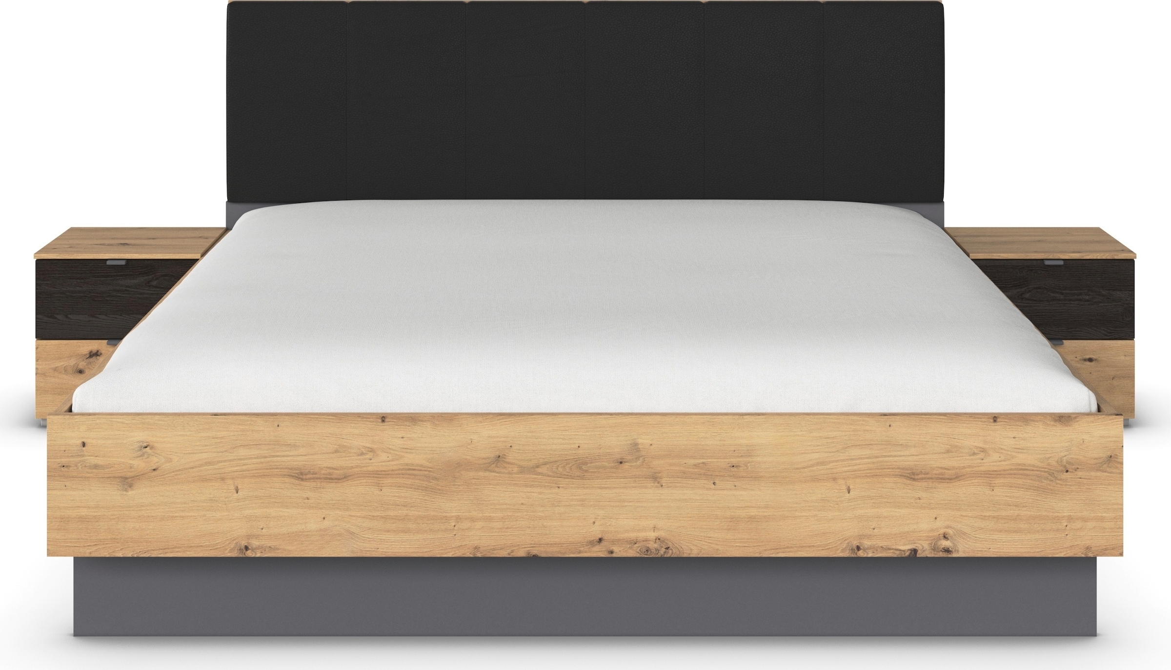 rauch Bettanlage »Bett Doppelbett Komfortbett Funktionsbett APOLLON« Liegefläche 180x200, optional mit Bettbank und Stauraum, 3 tlg. tlg. Polster-Kopfteil in Lederoptik black, 2x Nachttische MADE IN GERMANY