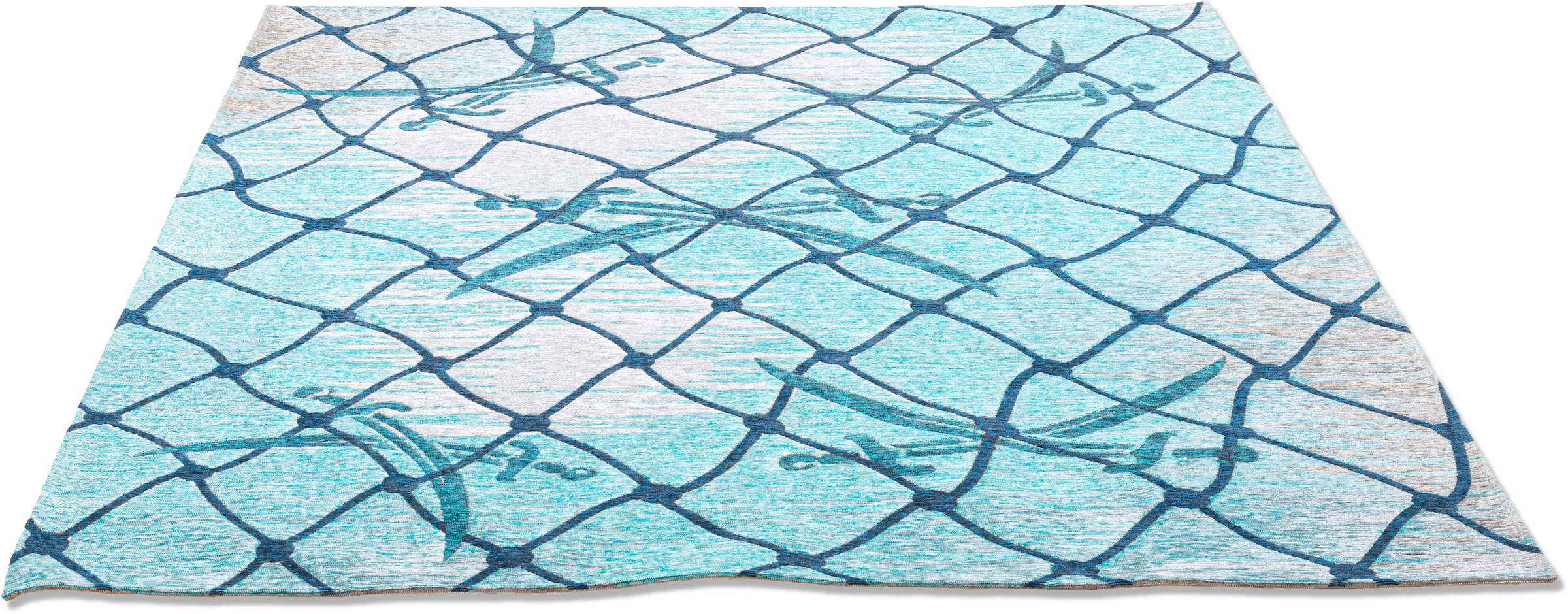 Sansibar Teppich »Keitum 005«, Design, & gekreuzte rechteckig, und schnell bequem Motiv Fischernetz Flachgewebe, Säbel modernes bestellen