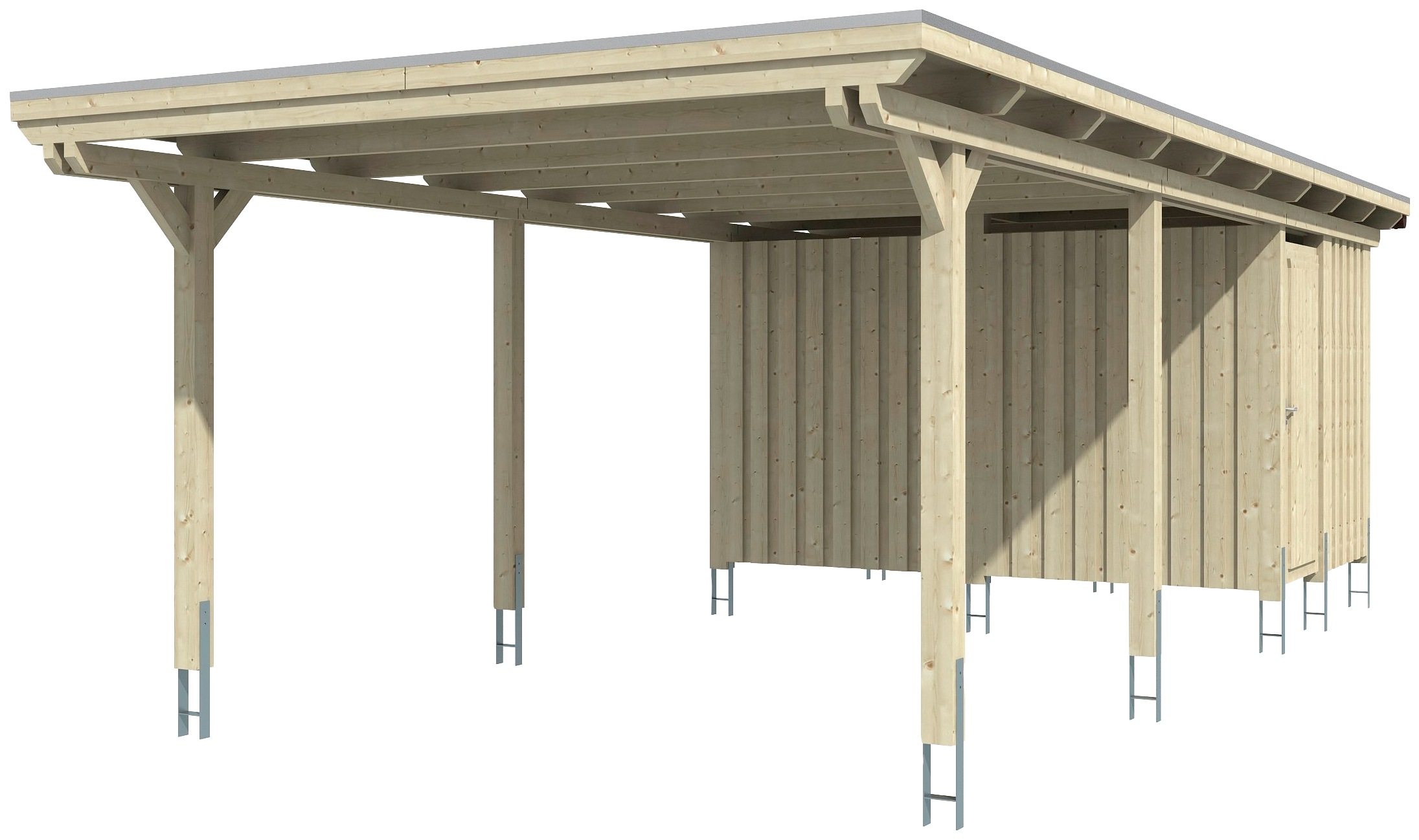 Skan Holz Einzelcarport Leimholz Weiß 404 cm x 846 cm mit Abstellraum günstig online kaufen