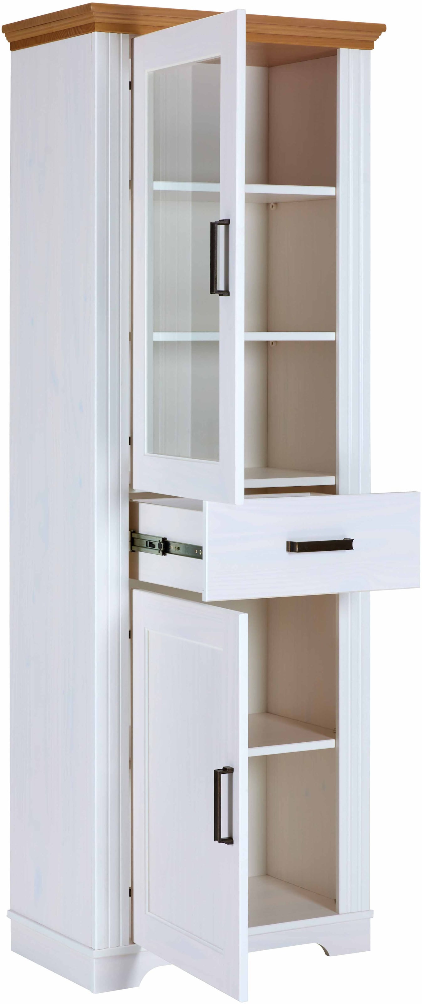 Inter Link Vitrine »Vitrine Maluno« 1 Stk. tlg. Kiefer Massiv, Soft-Close, Stauraum, BxTxH: ca. 68 x 41 x 193,1 cm