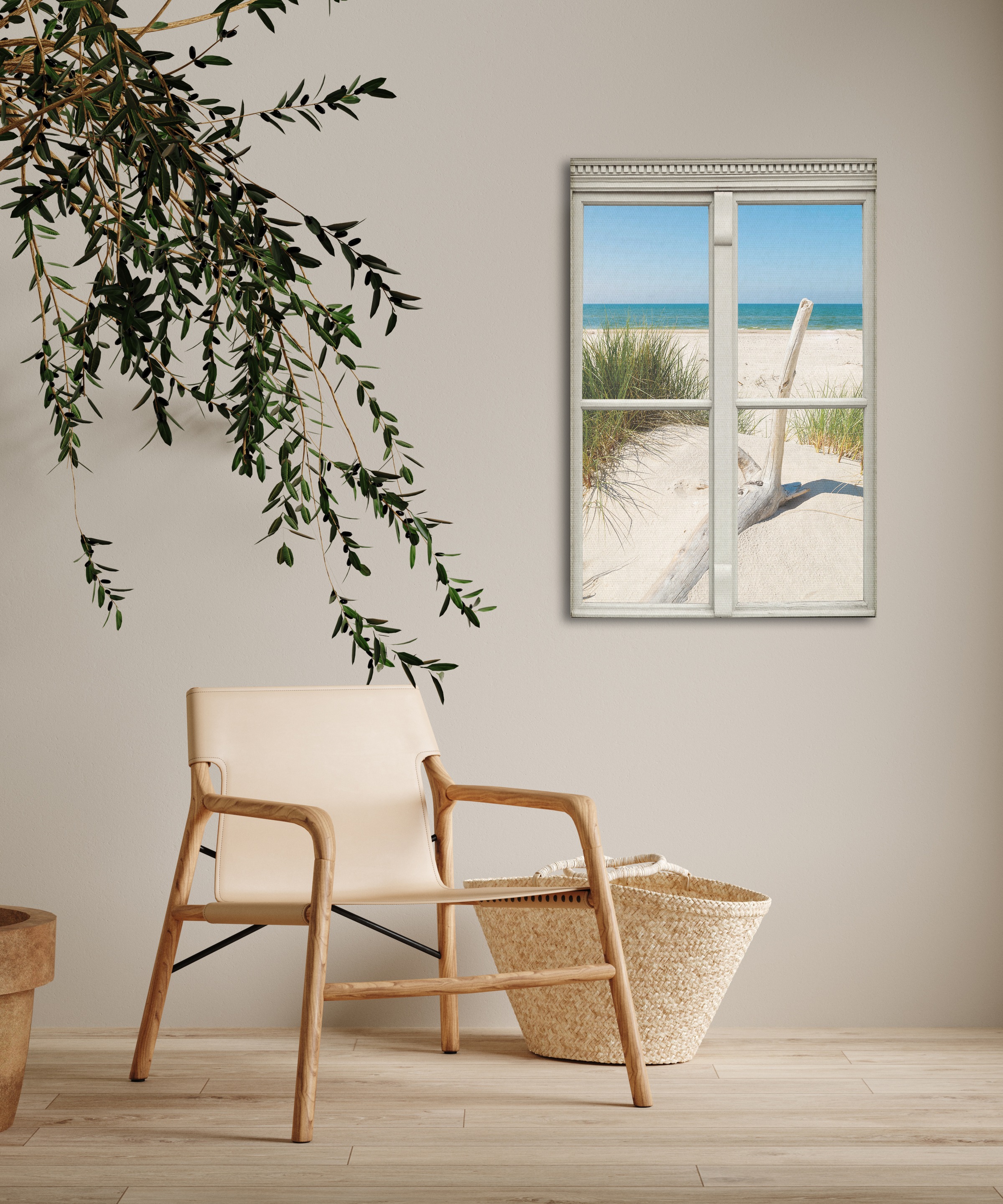 queence Leinwandbild »Langeoog« Düne   Fensterblick   Gräser   Meer   Natur günstig online kaufen