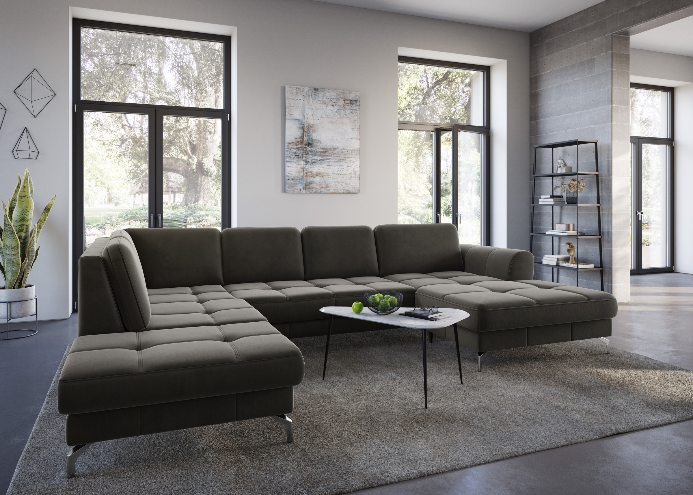 sit&more Wohnlandschaft »Bendigo U-Form«, inklusive Sitztiefenverstellung, Bodenfreiheit 12 cm, in 2 Fußfarben