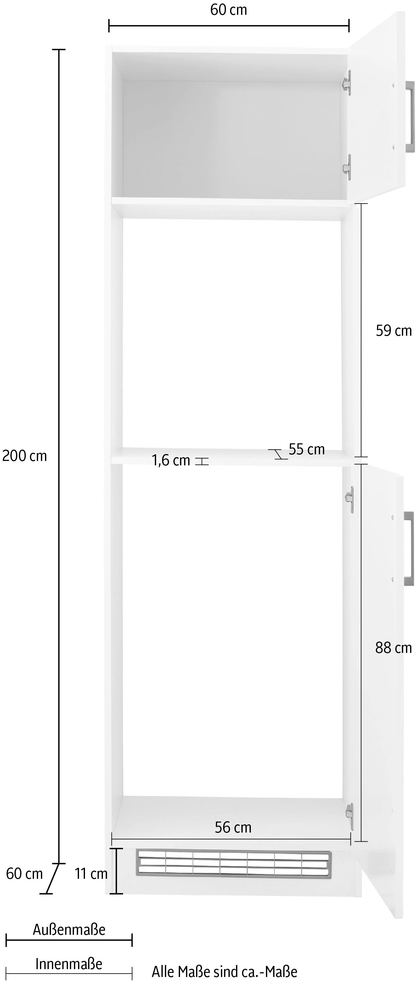 KOCHSTATION Backofen/Kühlumbauschrank »KS-Tinnum«, 60 cm breit, 200 cm hoch, Metallgriffe, MDF Fronten, Nischenmaß 88 cm