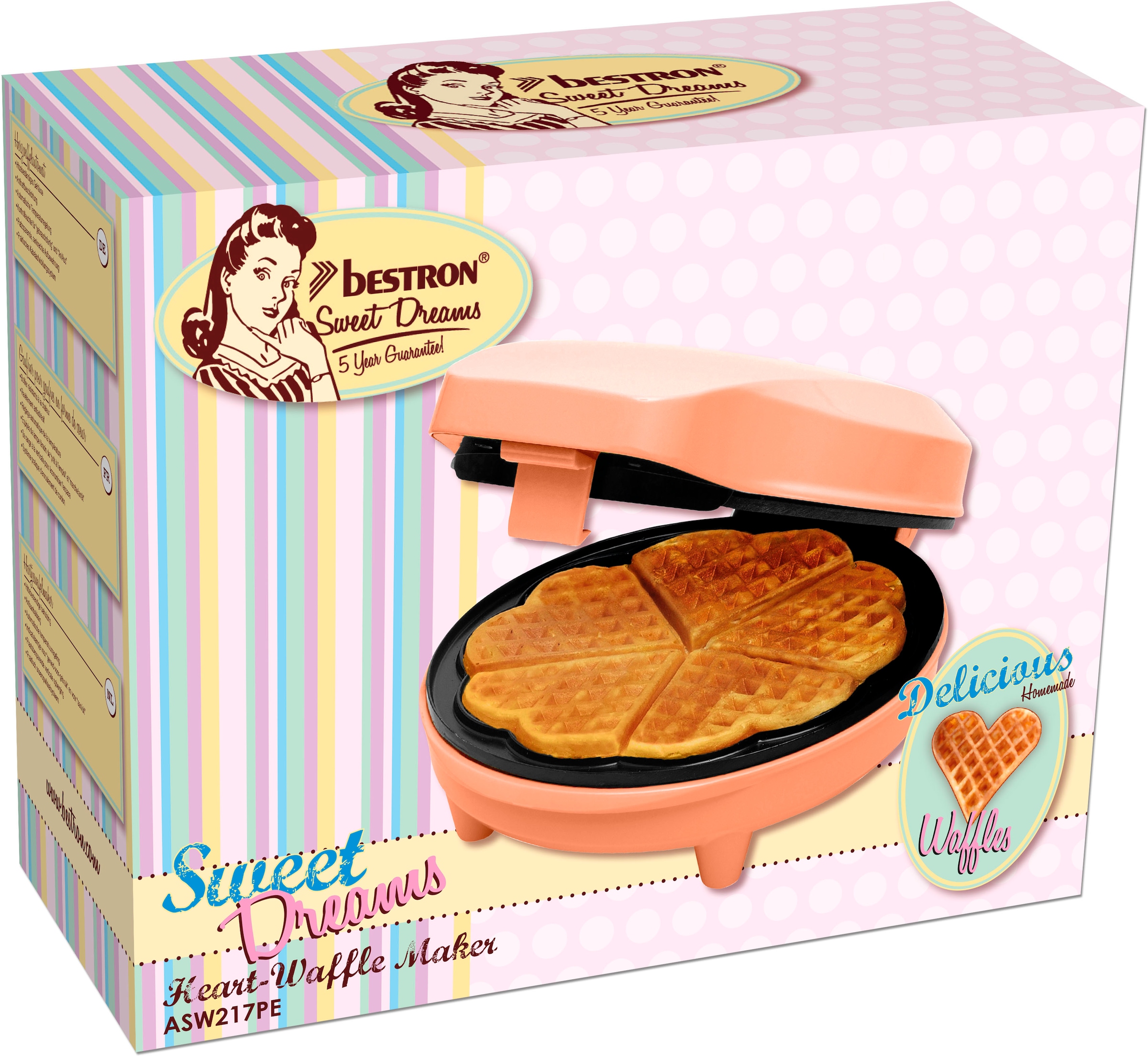 bestron Waffeleisen »ASW217«, 700 W, für klassische Herzwaffeln, mit Antihaftbeschichtung, Retro Design