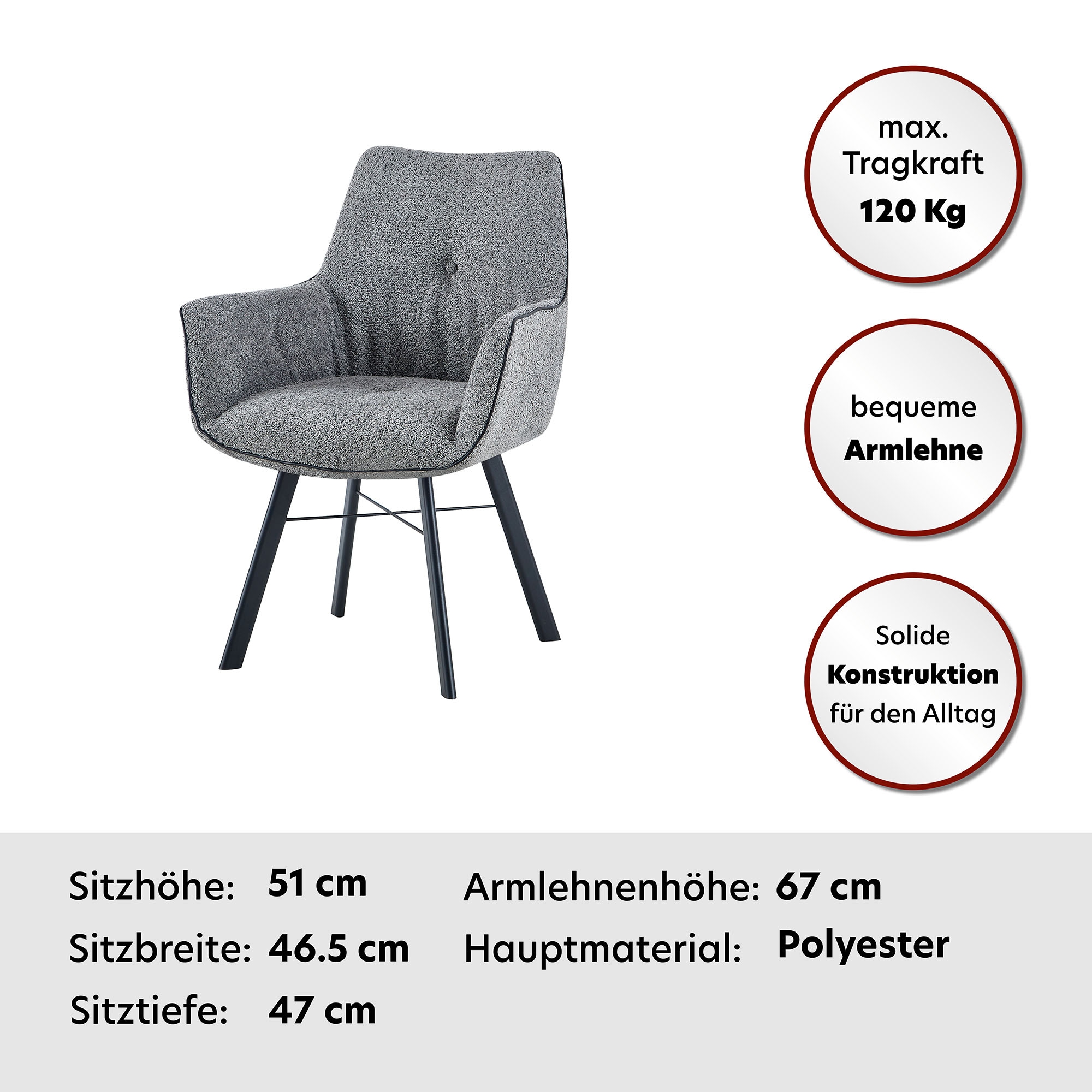 Kayoom Armlehnstuhl »Stuhl Allie 125, mit Armlehne, 180° drehbar, mit Rückholautomatik« () 1 Stk.180°-drehbar mit Auto-Rückholfunktion,einfaches Aufstehen mit Armlehne