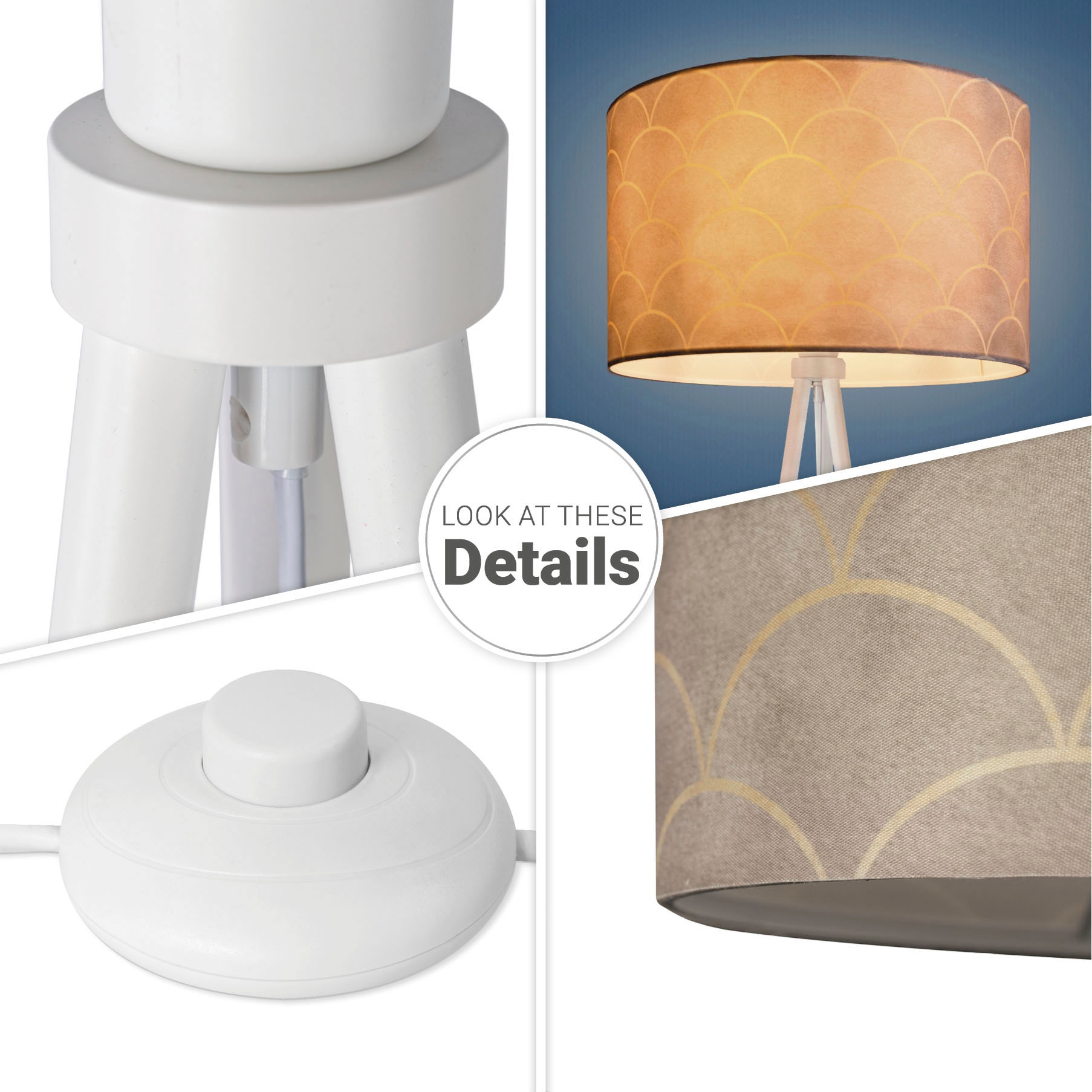 Paco Home Stehlampe »Trina Pillar«, Leuchtmittel E27 | ohne Leuchtmittel, Stativ Stehlampe Wohnzimmer Dreibein Lampe Mit Stoffschirm Retro