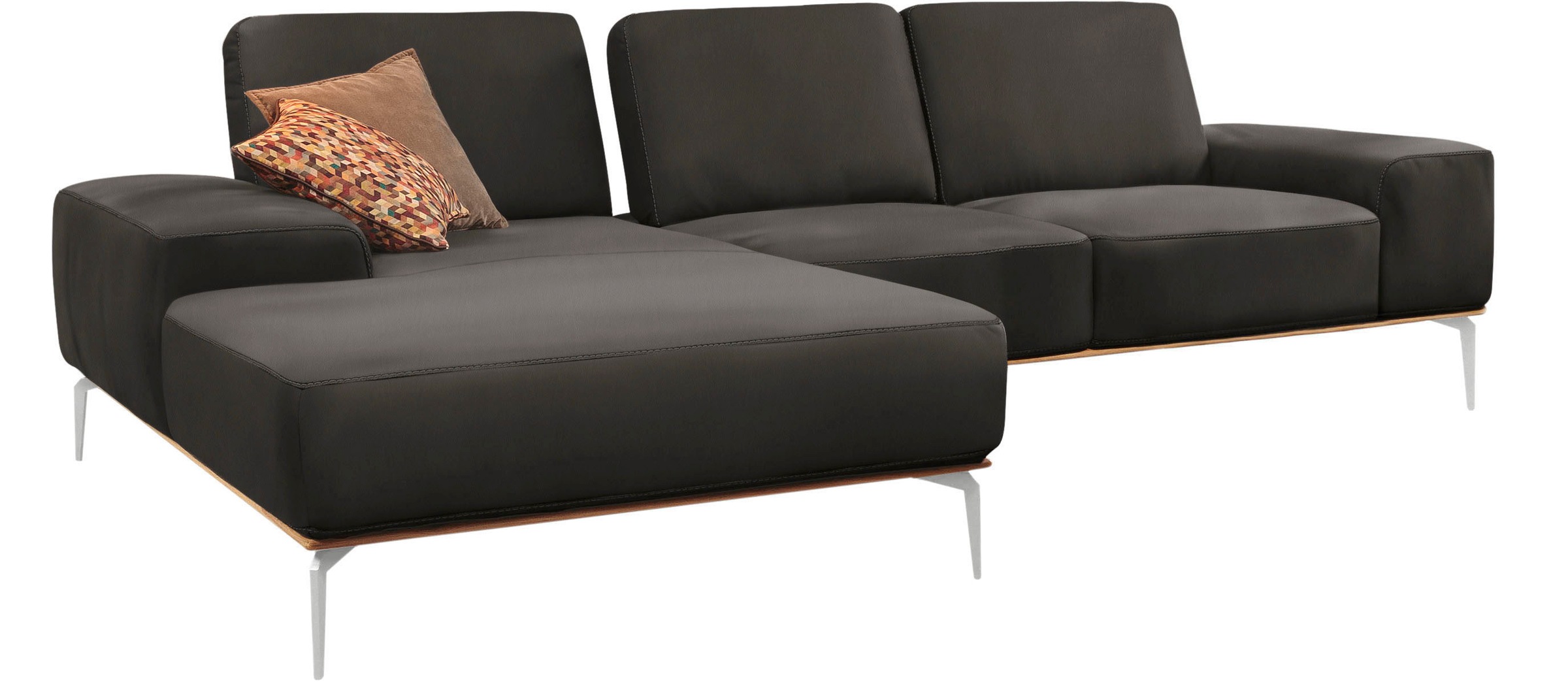 W.SCHILLIG Ecksofa »run, Designsofa mit tollem Sitzkomfort, L-Form«, mit elegantem Holzsockel, Füße in Chrom glänzend, Breite 279 cm