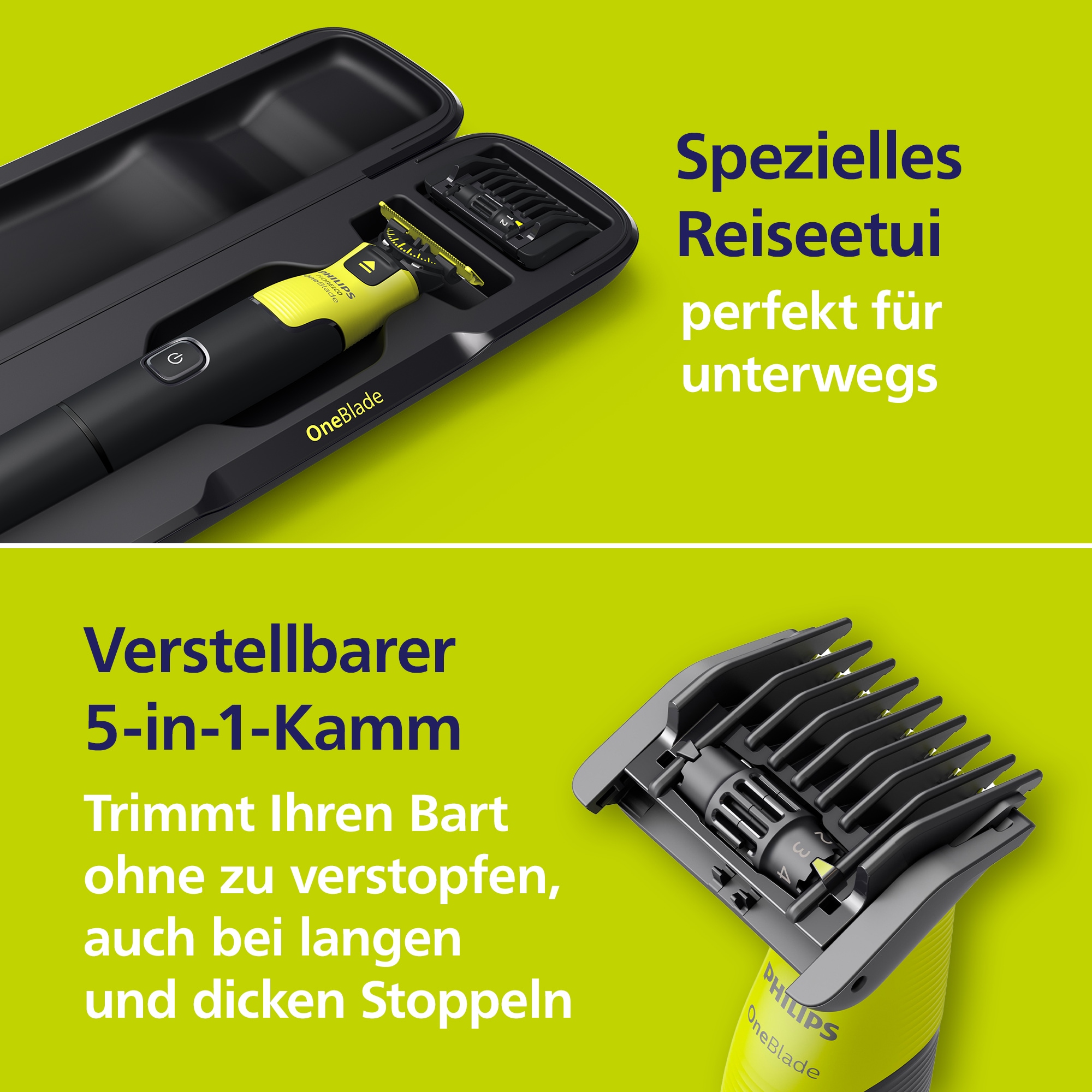 Philips Elektrorasierer »OneBlade Face & Body QP4631/65«, 4 St. Aufsätze, 360-Grad-Klinge, inkl. verstellbarem 5-in-1 Kammaufsatz